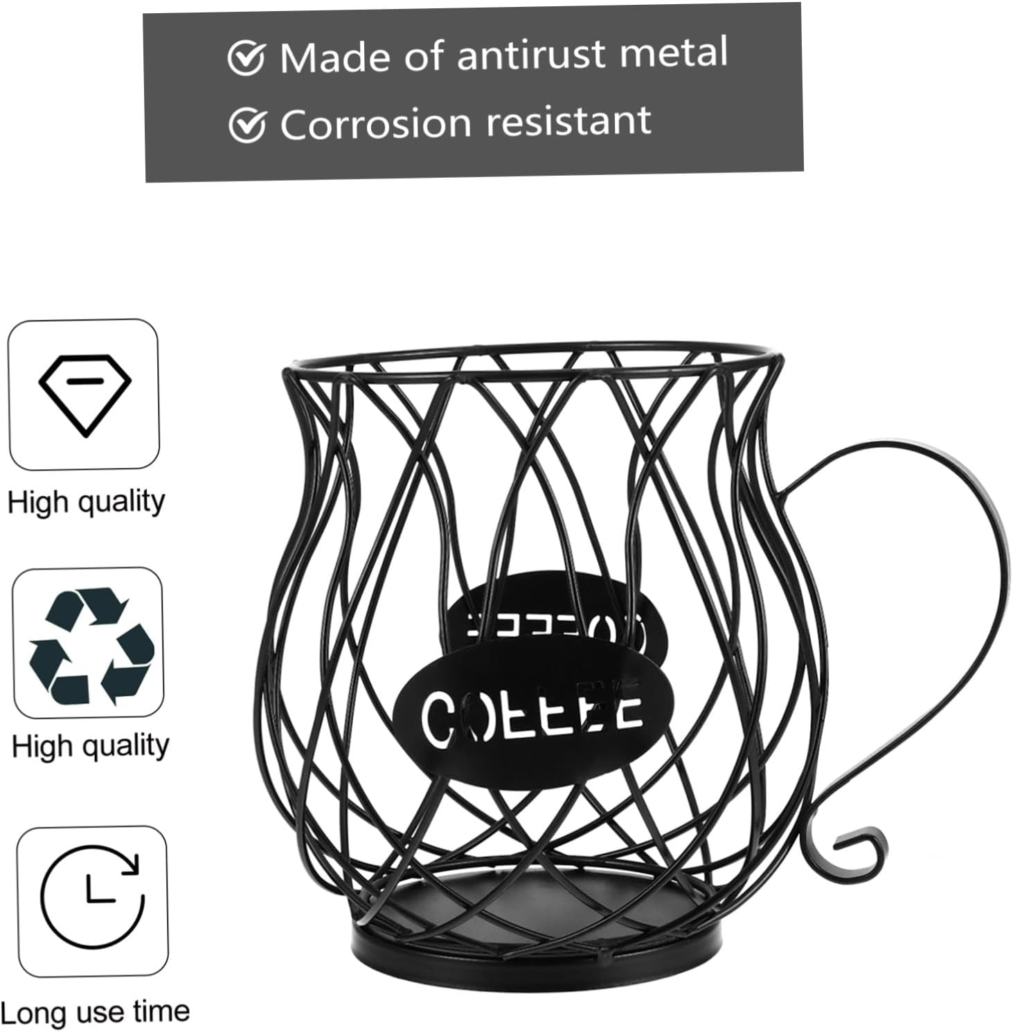 Black Wire Iron Fruit Basket Coffee Pod Organizer Large Capacity Compact Espresso Capsule Holder Easy Access Kitchen Counter Storage