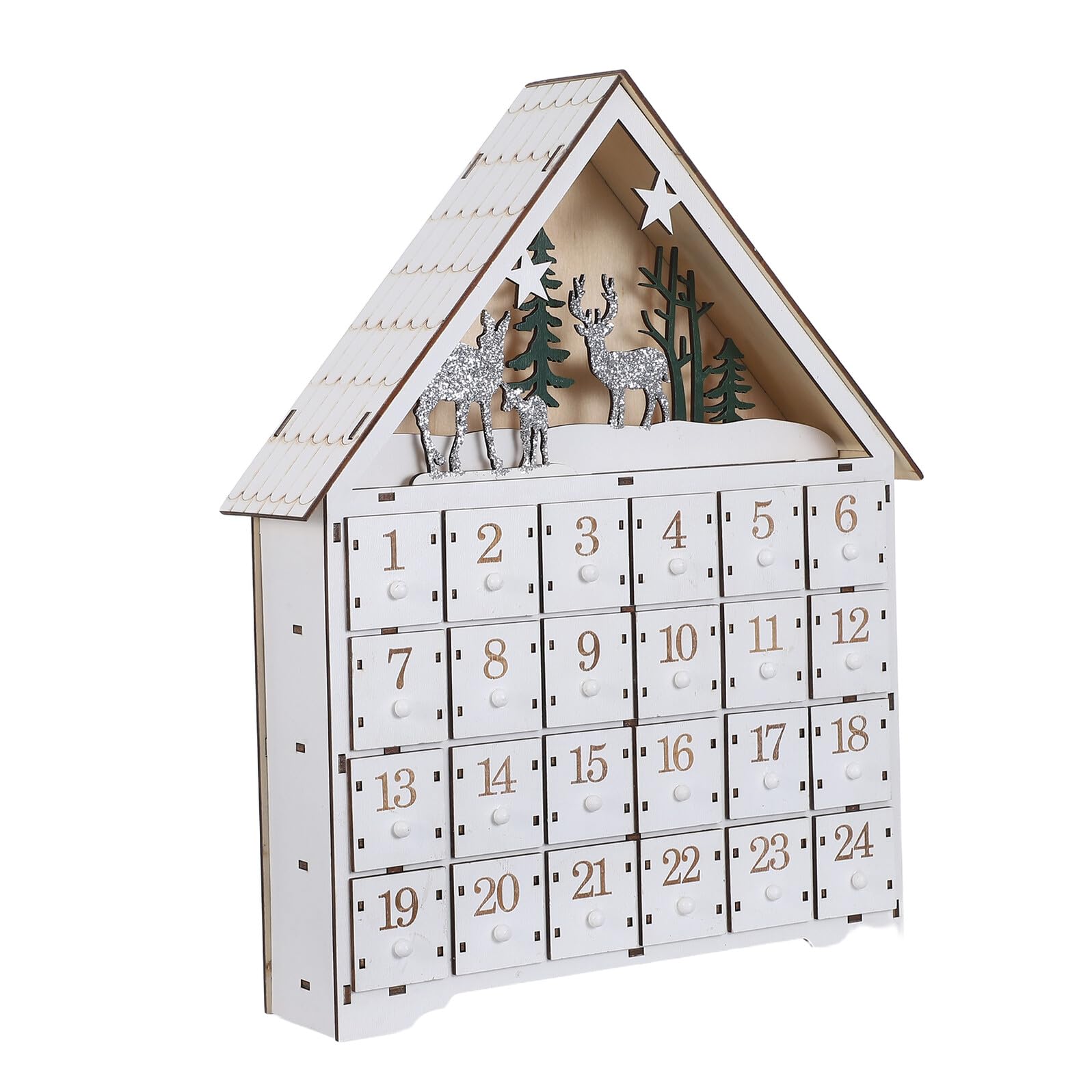 Toyvian Calendario de Regresiva para Navidad de Madera Días de Adviento con Cajones Recargables Decoración de Casa LED Pilas Hogar
