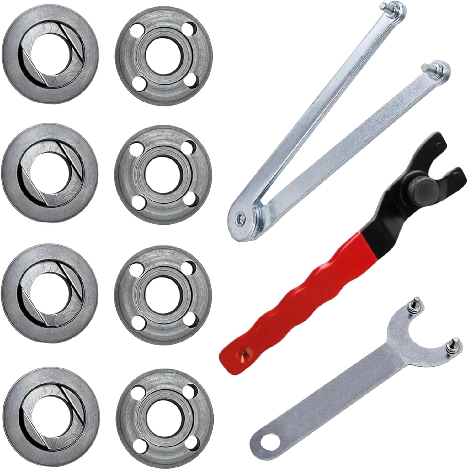 11PCS 5/8-11 Grinder Nut & Wrench Kit for DeWallt Miilwaukee Makiita | Flange lock nut set fits for DeWalt, for Milwaukee, for Makita, for Ryobi 4.5", 5" and 7" grinders; for disc replacement.