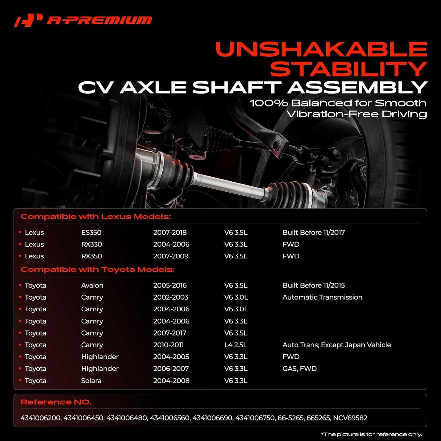 A-Premium CV Drive Axle Shaft Assembly Compatible with Toyota Camry, Avalon, Highlander, Solara & Lexus ES350, RX330, RX350, 2.5L 3.0L 3.3L 3.5L, Front Right Passenger Side