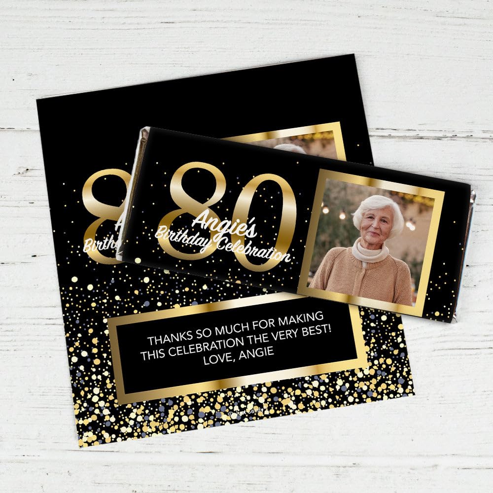 25ct Personalized 80th Birthday Candy Bar Wrappers with Photo DIY Party Favors (25 Wrappers) - Candy Not Included