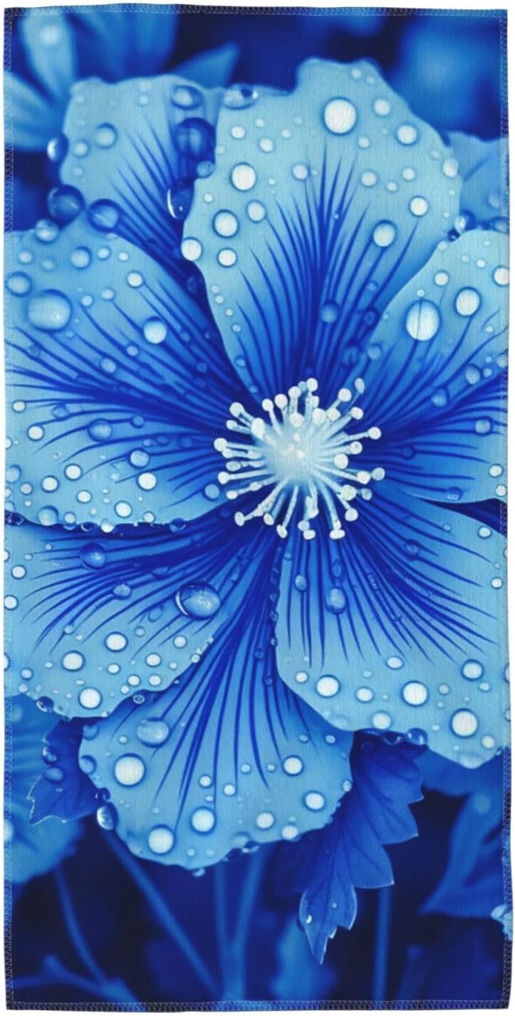 Hand Towels for Bathroom, Soft Absorbent Bath Towels Decorative Guest Towel Microfiber Face Towel Blue Flower Kitchen Dish Towels for Home Hotel Gym Spa Yoga 12″X24″