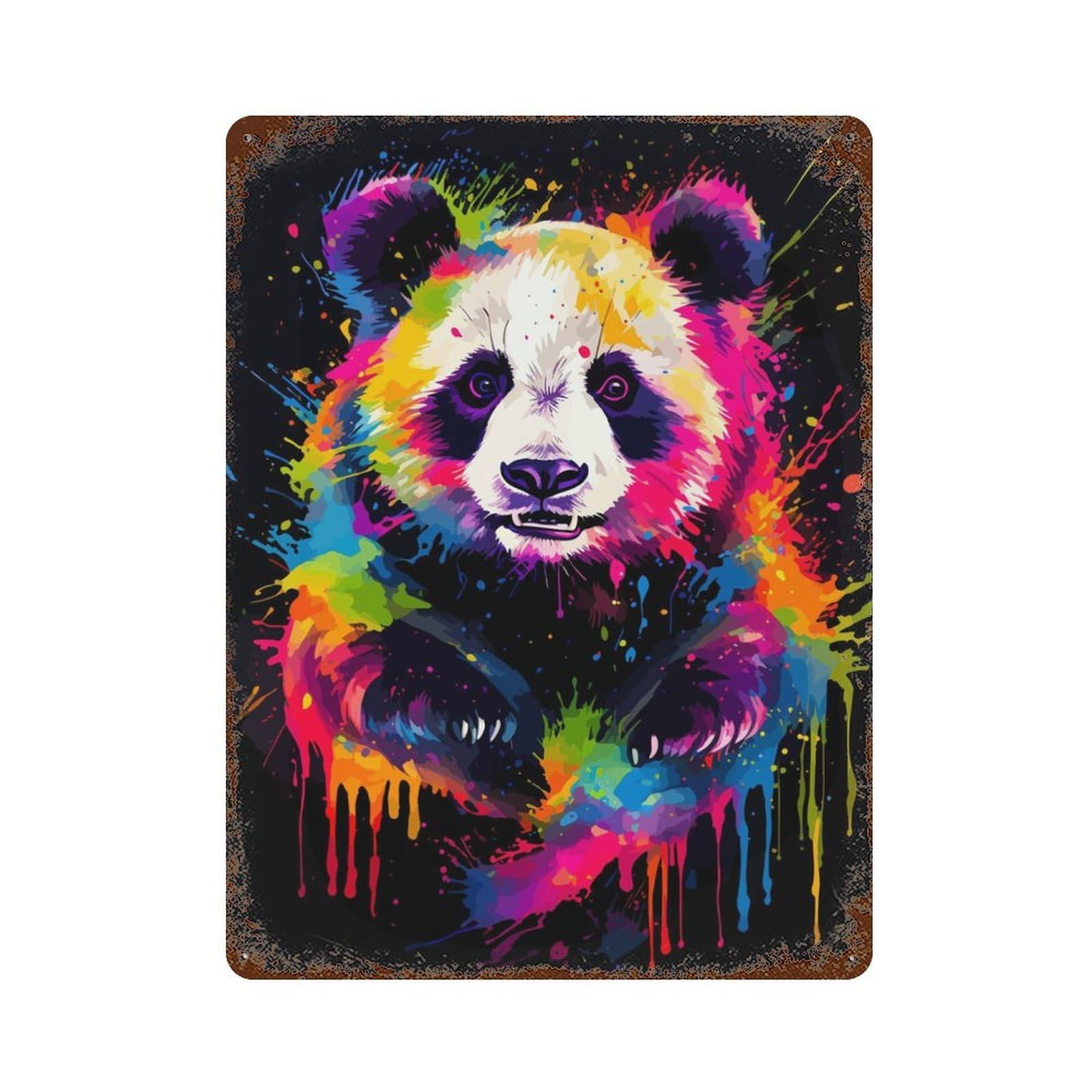 Panda Painting Rusty Metal Tin Sign 15.7"x11.8", Industrial Home Decor for Garage, Pub Or Kitchen