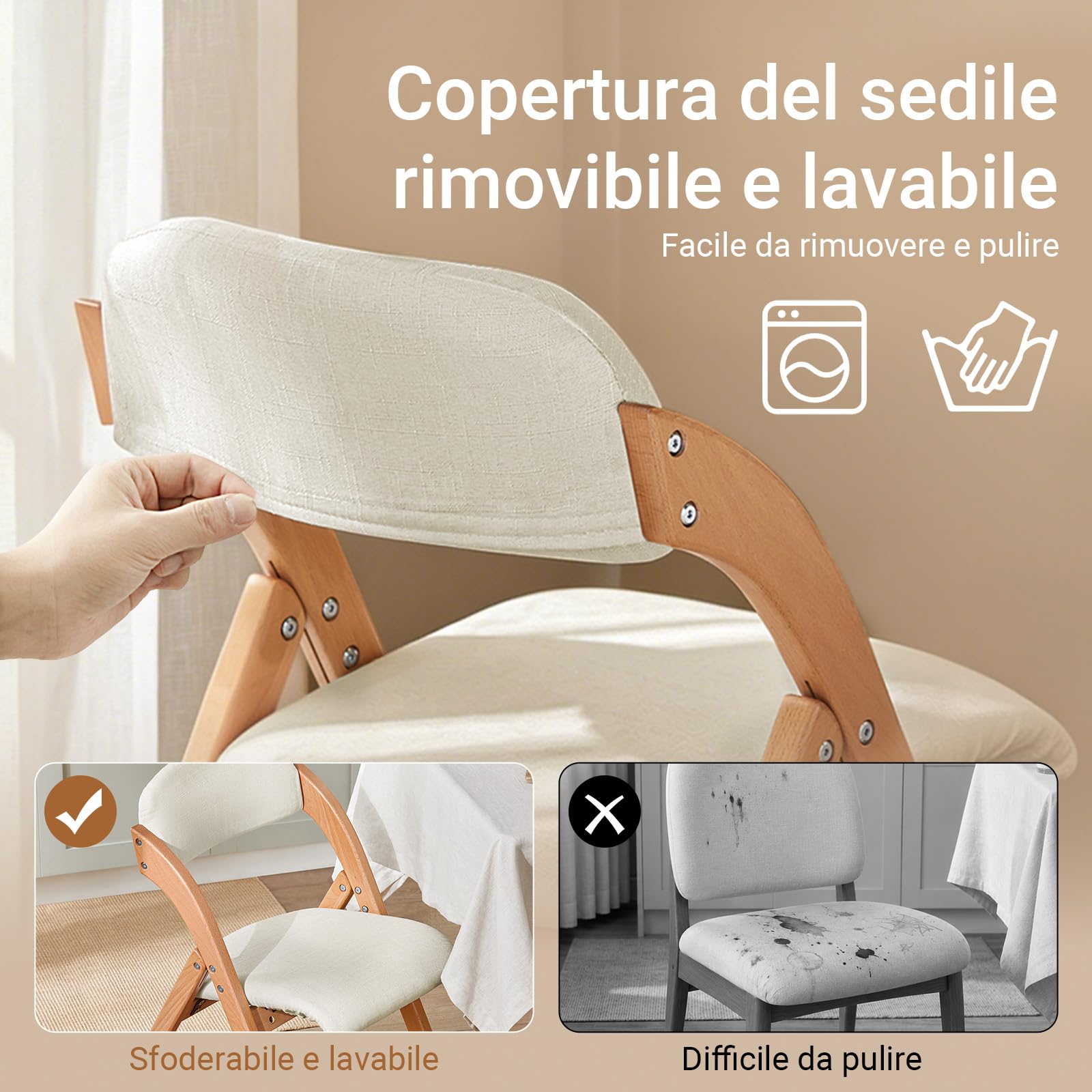 SoBuy Sedia Pieghevole in Legno Set da 2 Poltrona Imbottita da Cucina, Sedie da Interno per Ufficio, Balcone, Giardino – Sedie Pieghevoli Salvaspazio Richiudibili in Faggio, Bianco FST92-Wx2