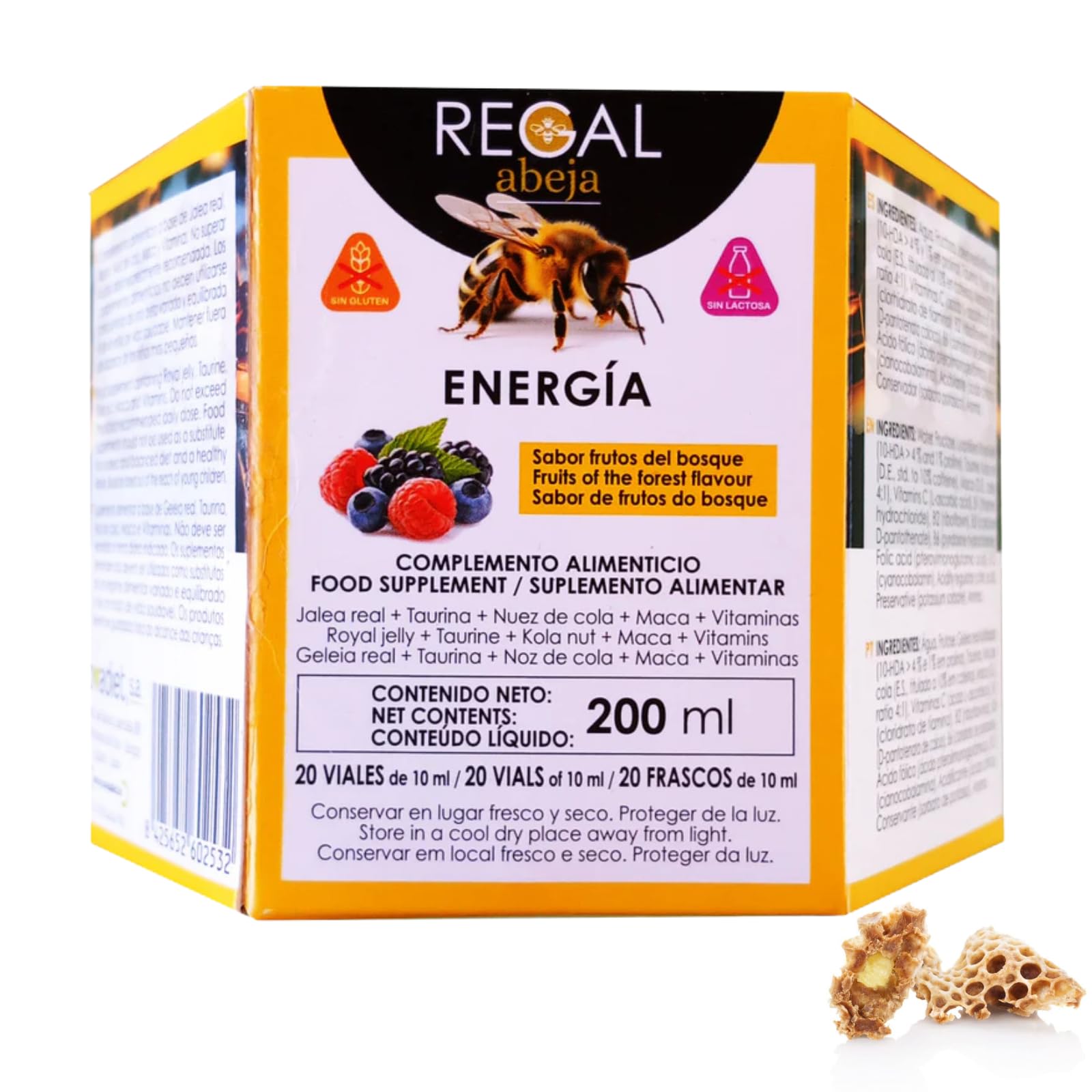 Jalea Real 2000 ENERGIA. 20 Viales. Suplemento Energético Natural con Jalea Real, Maca y Taurina. Jalea Real para adultos Reduce Cansancio, Fatiga Físico y Mental. Refuerza Defensas.