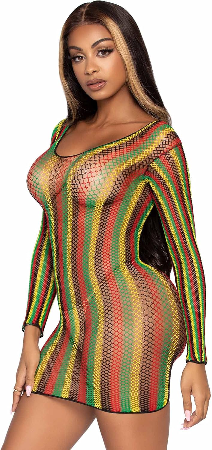 Leg Avenue Women's Fishnet Long Sleeve Halter Dress