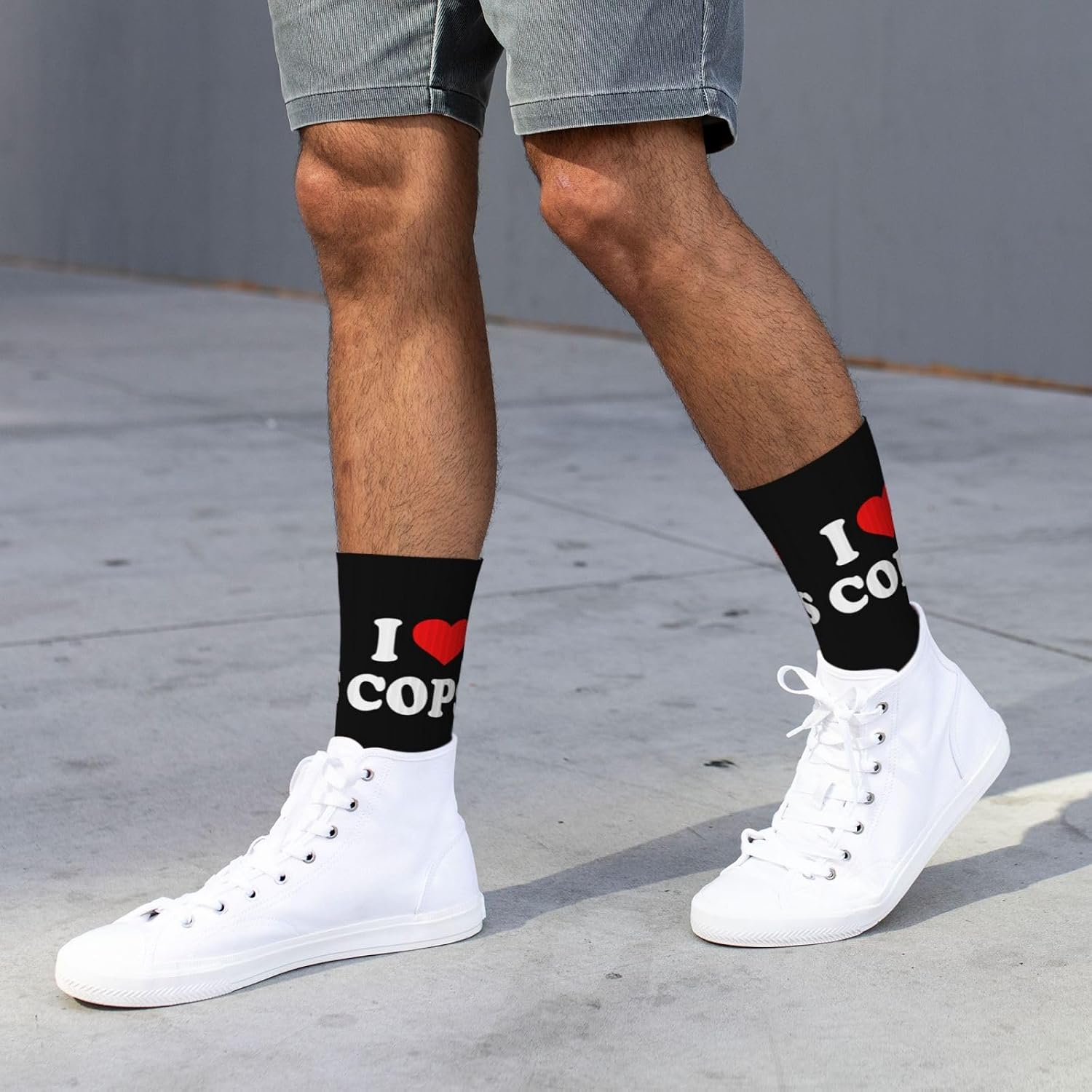 I-Love-Cops I-Heart-Cops Crew Socks For Adult Funny Novelty Gag Gift Mid Calf Sock