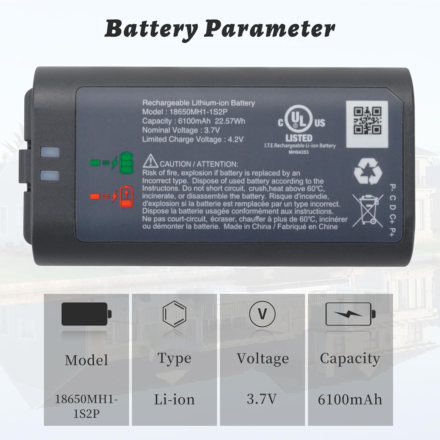 2-Pack Digital Battery Replacement for myQ Smart Garage Video Keypad Alarm System, Rechargeable Battery Compatible with MYQ 18650MH1-1S2P with Micro-USB Charging Cable, 3.7V 6100mah/22.57Wh