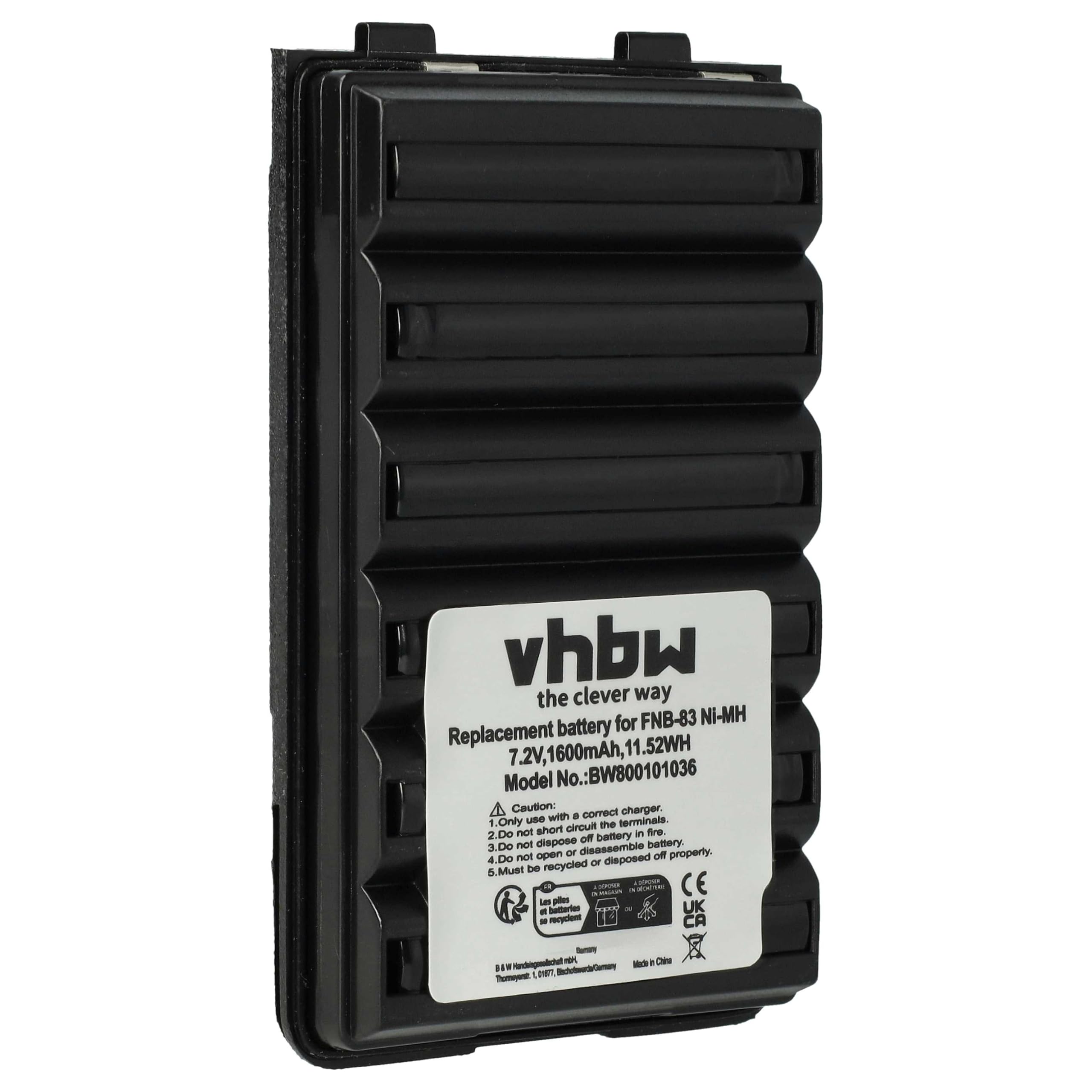 vhbw batteria sostituisce Yaesu/Vertex FNB-64H, FNB-57, FNB-64, FNB-83, AAJ66X001, FNB-83H per radio (1600mAh, 7,2V, NiMH)