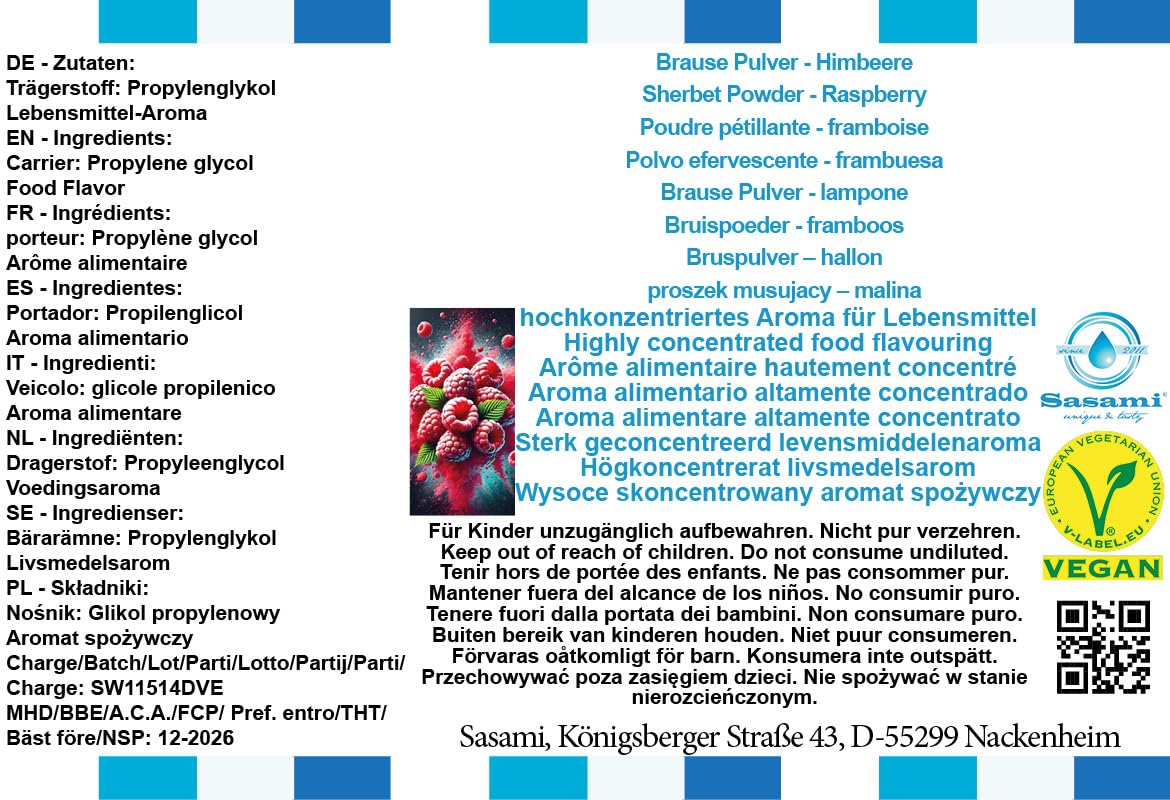 Polvo efervescente - frambuesa aroma concentrado - Vegano - Sasami - 100ml