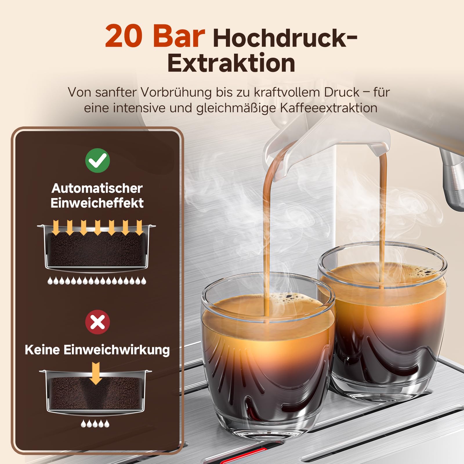 AMZCHEF Siebträgermaschine, 20 Bar Espressomaschine mit mahlwerk, 44 Mahlgrade, 4-Temperaturstufen,Cold Brew, 1,8L Tank,espressomaschine mit Milchaufschäumer, IMD Touch Screen,Edelstahl