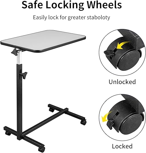 Miniatura 5 de Mesa auxiliar móvil ajustable en altura, mesita de noche portátil con ruedas, bandeja de comida para laptop con parte superior inclinable