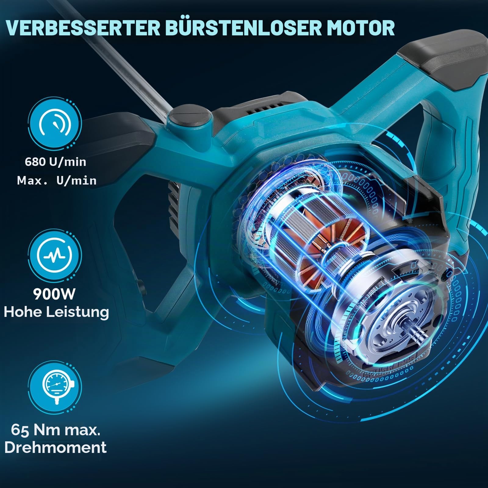 Kabelloser Zementmischer für Makita 18V Akku, Bürstenloser Paddelmischer, 6 Geschwindigkeitsstufen Lackmörtelmischer, Max 680 U/min, Elektrischer Betonrührer zum Mischen von Futtermörtel