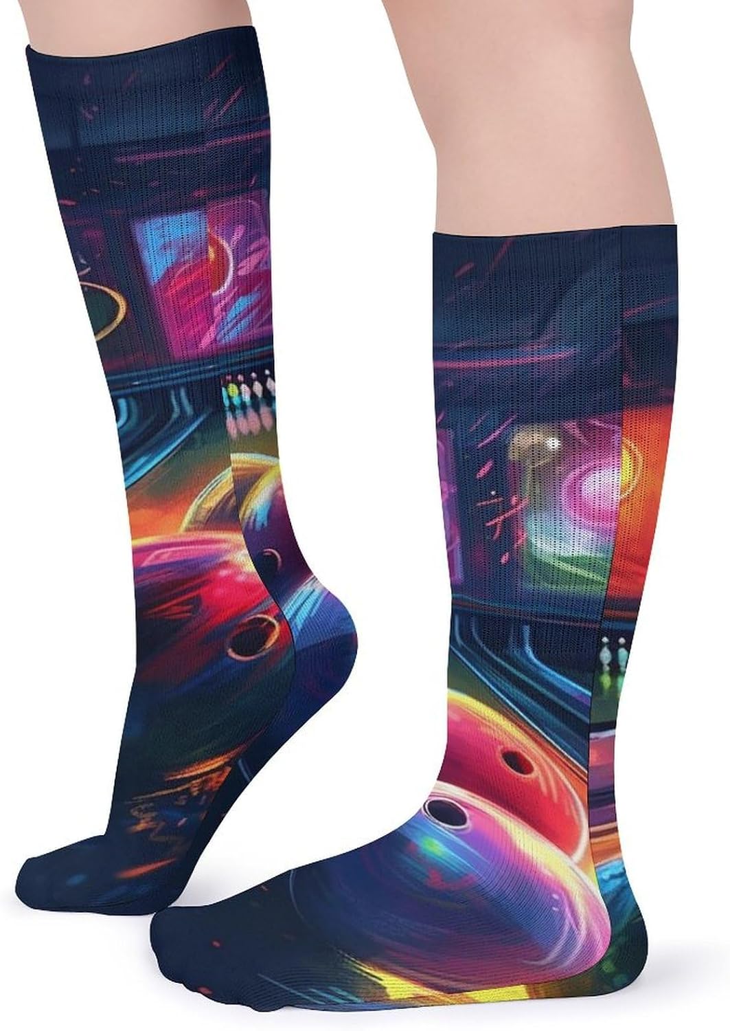 Breathable Crew Sock, Moisture Wicking, Athletic Calf Socks, Cozy | Bowling Balls Compression Socks for Women Men, Lightweight High Work Socks for Business, Casual