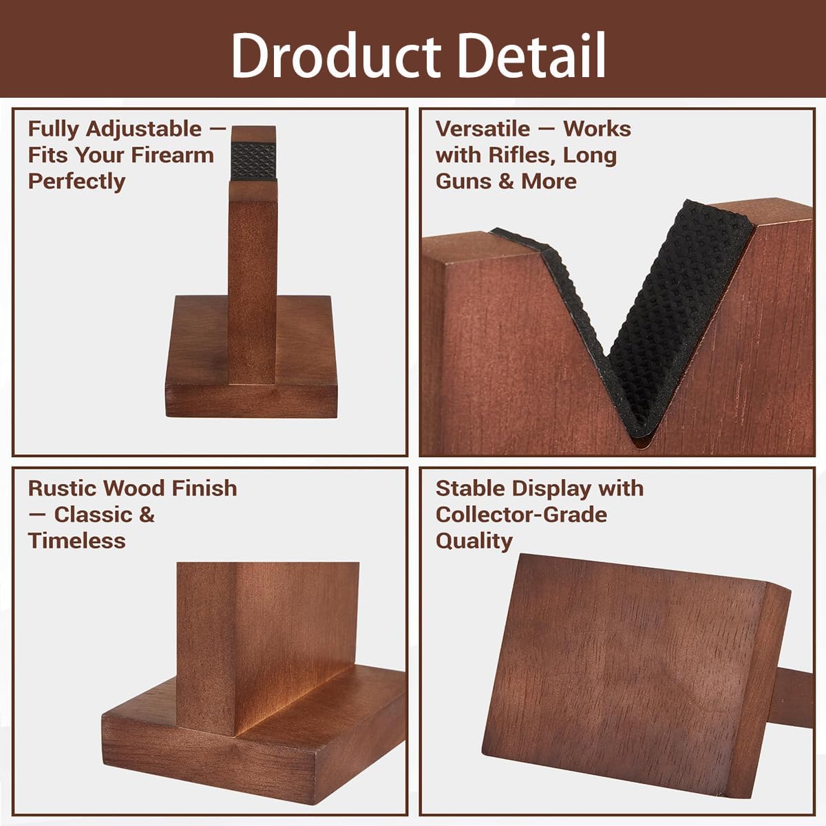 Wood Gun Display Stands, V-shaped Top Rustic Wood Display Stands Rifle Rack Gun Rack for Smaller Rifles, Long Guns, Firearms, Weapons, Collectables, Displays, Shows, Exhibits (Brown)