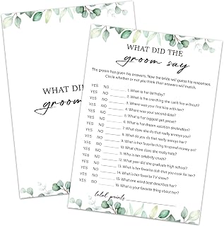 30 Pcs What Did the Groom Say Game Wedding Shower Games, Bridal Shower Games 30 Guests for Engagement Wedding Party, Bridal Game for Showers (Eucalyptus Botanical Style) -0011