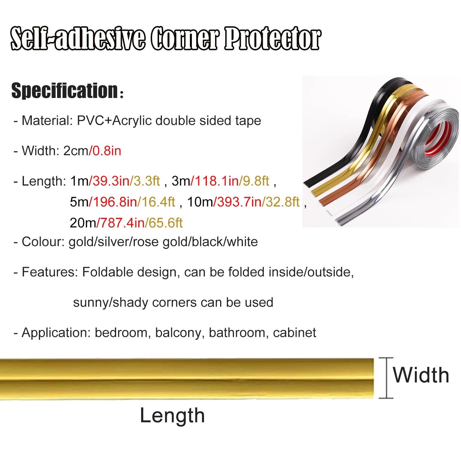 Protector de borde ancho de 1.0 in para muebles, adornos de pared/tiras de borde afilado, parachoques para ventana, TV, soporte, bordes, gabinete, escritorio, esquina, protectores de arañazos para mas