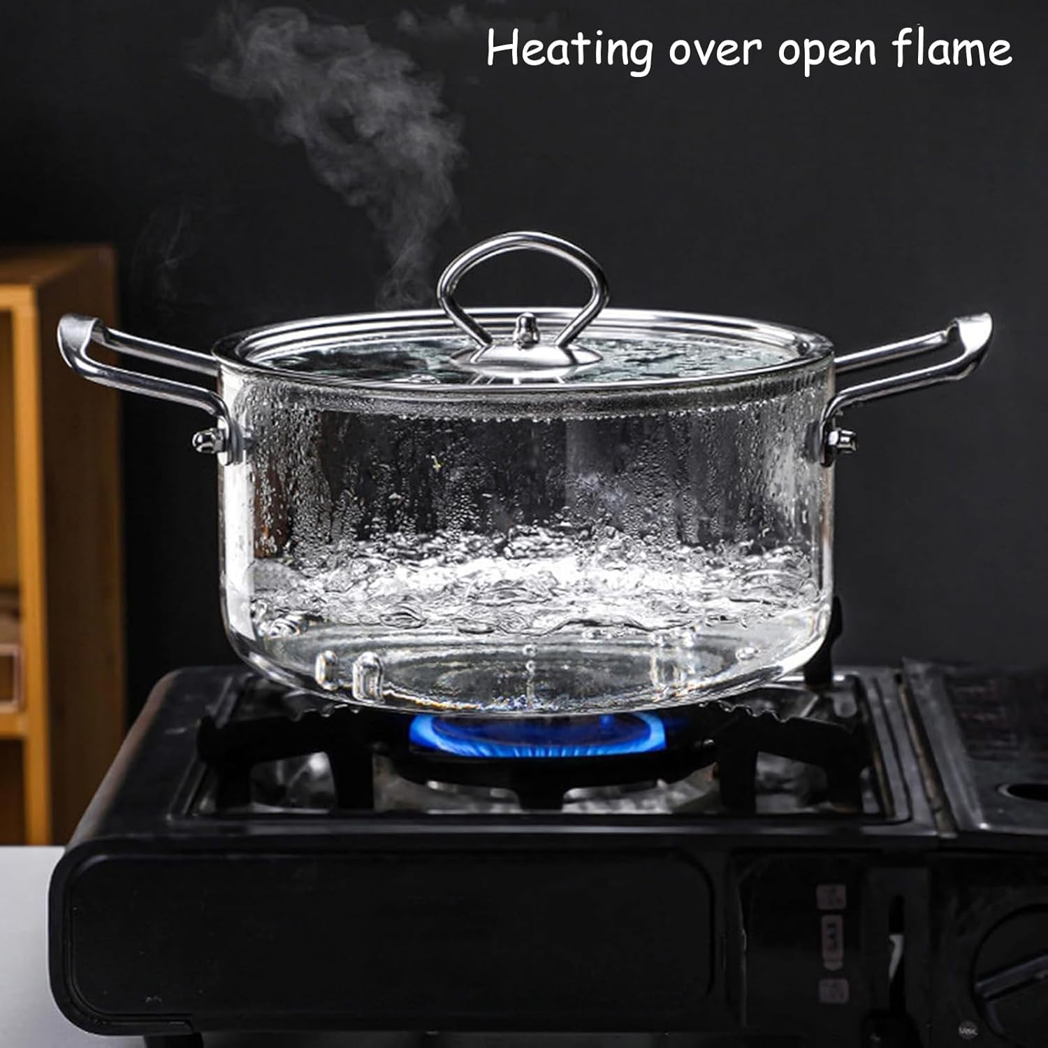 Clear Glass Pot for Cooking, Large Glass Saucepan with Cover High Borosilicate Stovetop Cooking Pot with Lid and Steel Handle, Glass Simmer Pot for Pasta Noodle Soup Milk Food,4.5L