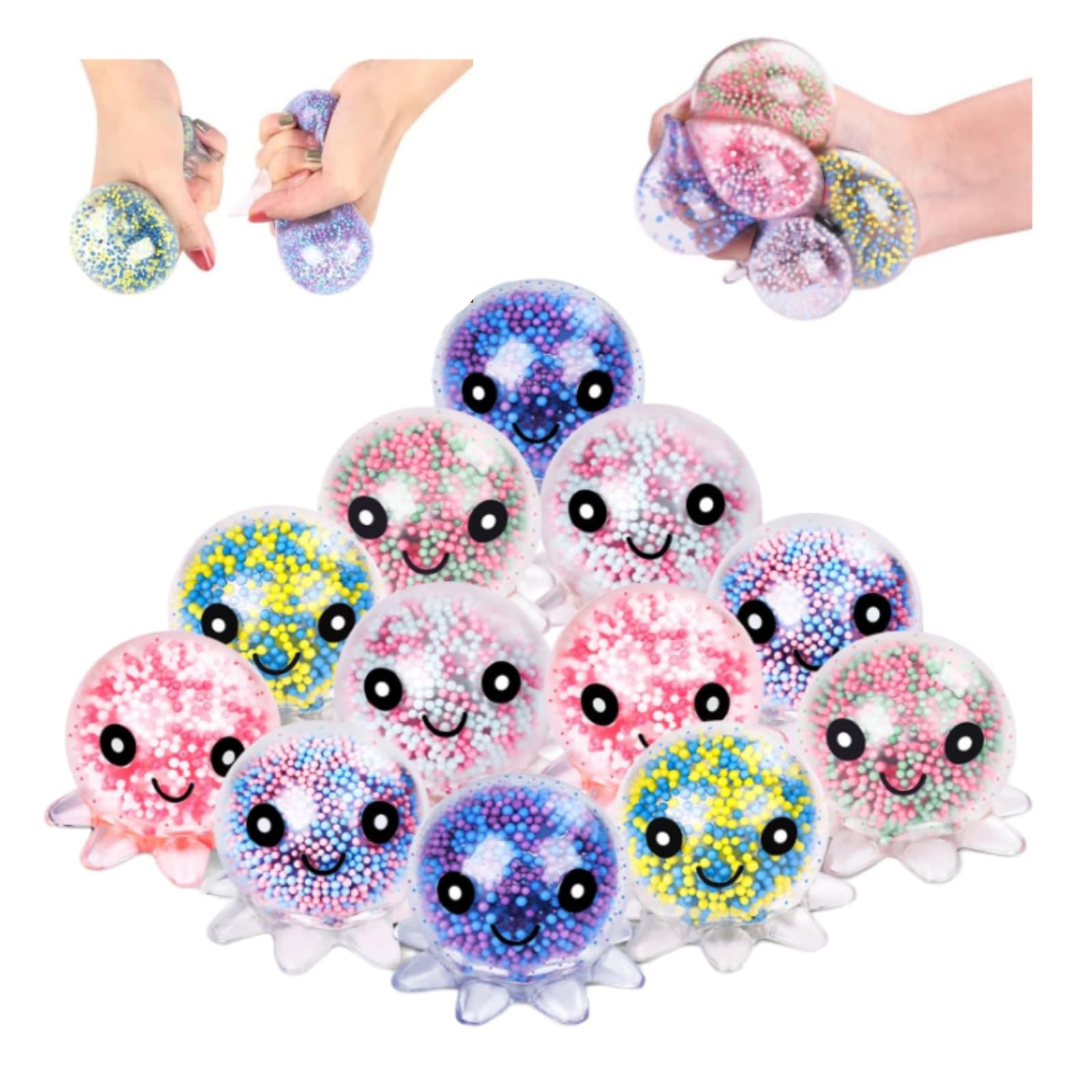12PCS Stress Ball for Boys Girls, Squishy Squeeze Octopus Fidget toys, Fidget Stress Balls, Sensory Stress Ball, Random Colour Octopus Stress Balls for Focus and Relaxation, 5x6cm/2x2.4''