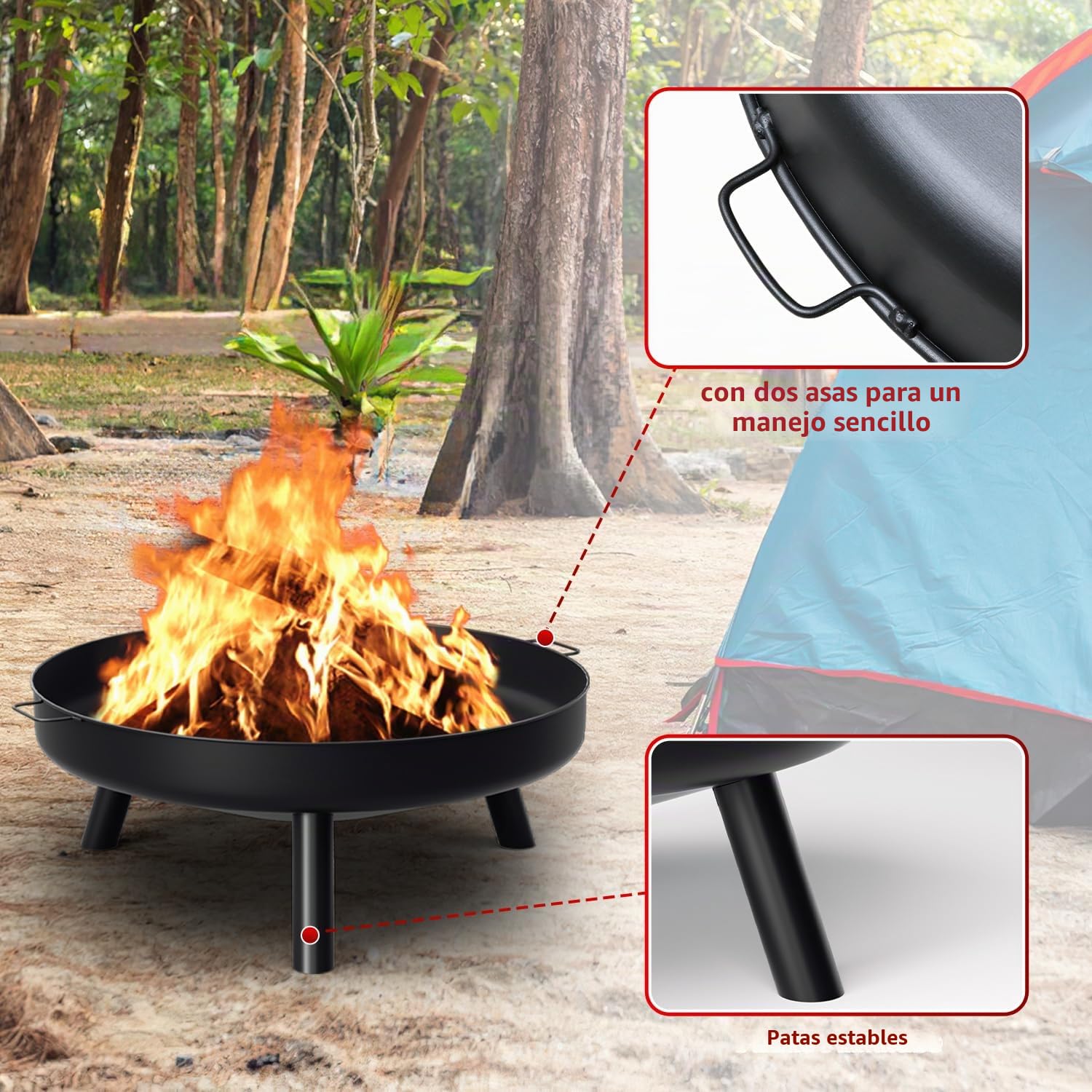 Brasero Exterior diámetro de 82.5 cm, Gran Recipiente para Fuego y Cesta para Hoguera, Chimenea de jardín, para Patio, Terraza y Balcón