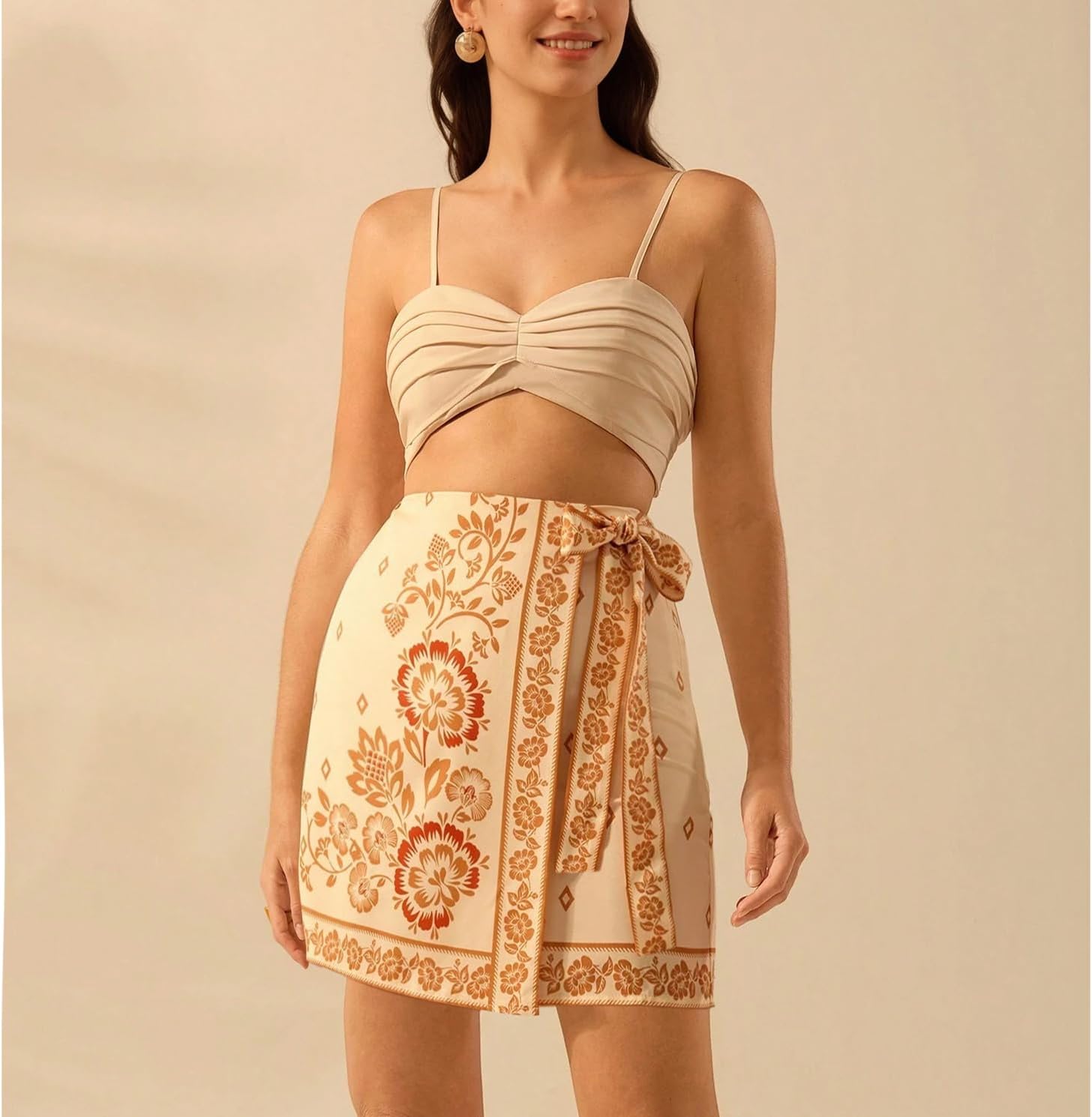 Womens Summer Floral Wrap Short Skirt Tie Side High Waist A Line Beach Vacation Boho Mini Skirt - Image 3