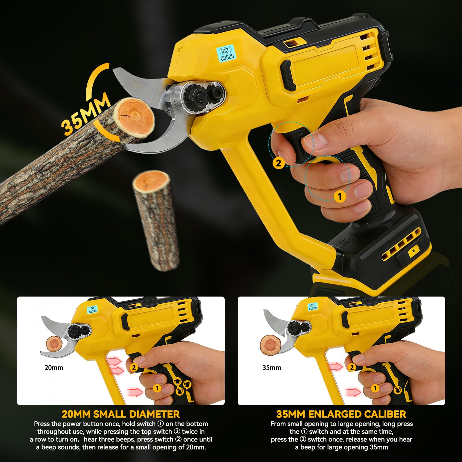 Bezprzewodowe sekatory elektryczne kompatybilne z akumulatorem Dewalt 18 V (bez baterii), 600 W, maks. 35 mm, sekatory ogrodowe do ogrodu, winorośl