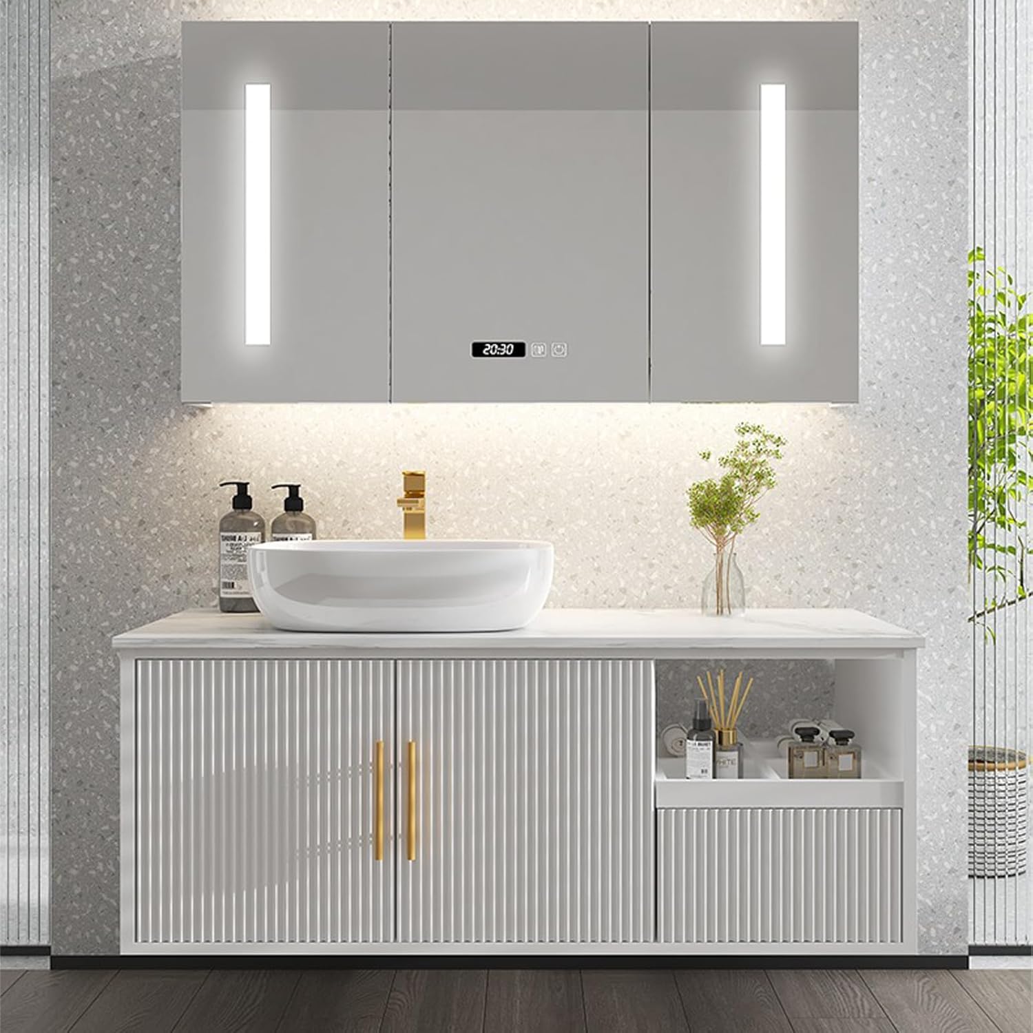 BLOVARI Smart Bathroom Vanity, Modern Bathroom Vanity with