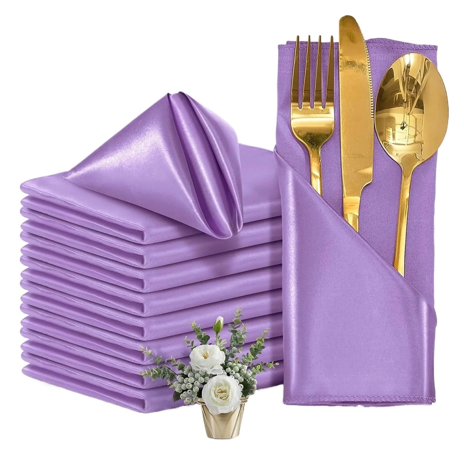 Satin Dinner Napkins 12PCS Satin Napkins 30x30cm Silky, Washable for Wedding Party, Restaurant Dinner Table Decor(12pcs purple)
