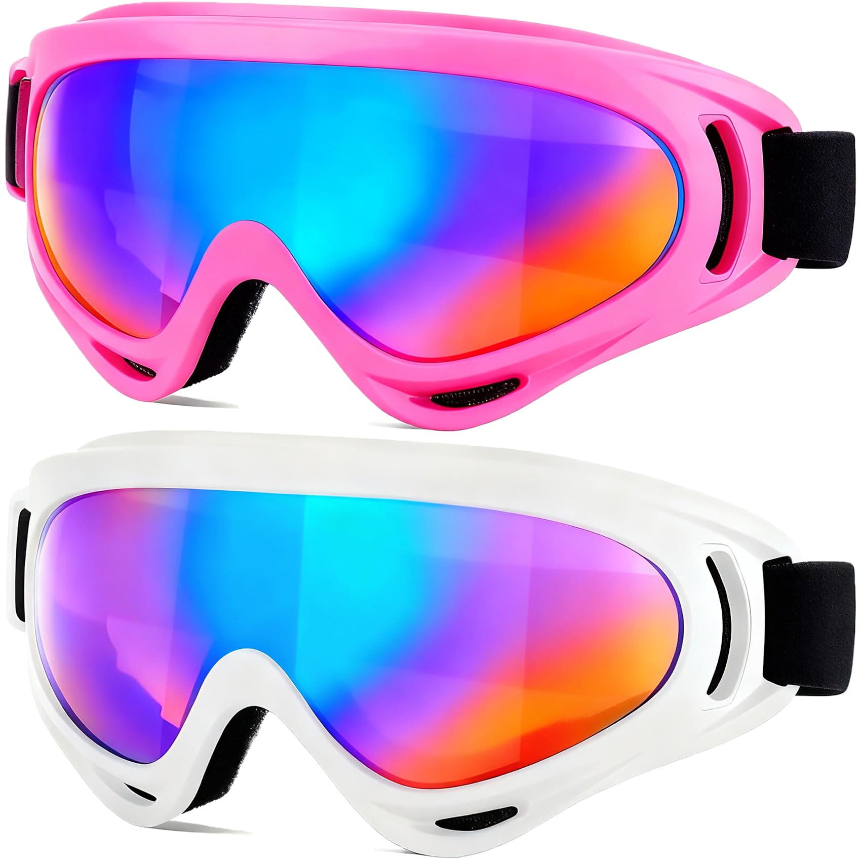 MaoMaoCha Ski Goggles Snowboard Goggles for Men Women Kids Cycling Motorcycle Snowmobile UV Protection Goggles Winter Snow Sports Glasses for Youth Adult Teens Boys & Girls (White+Pink) โ image 1