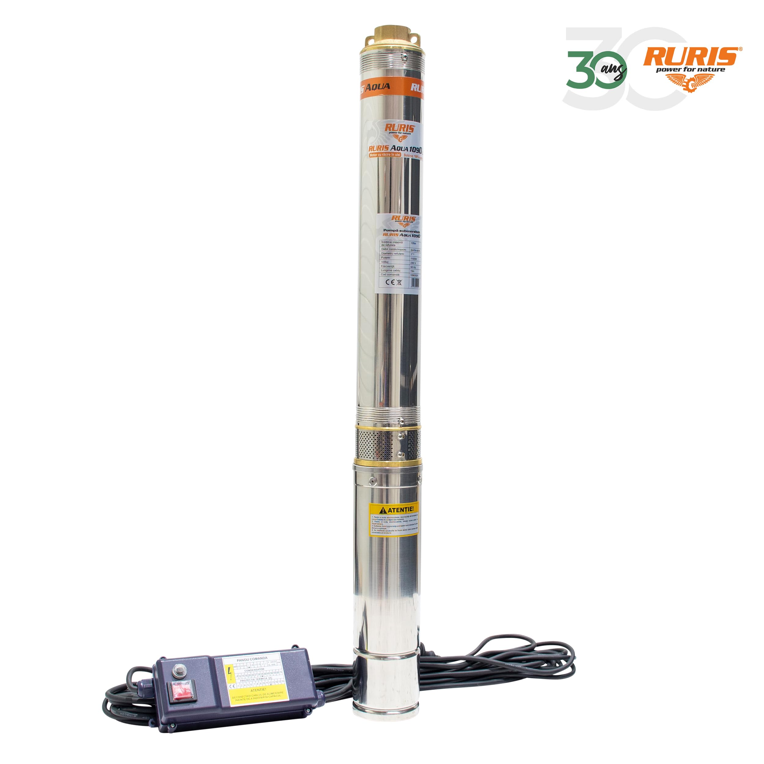 RURIS Bomba sumergible aqua 1090 1100 W, 1", 4000 l/h, max 140 m, cable 30 m con panel de control