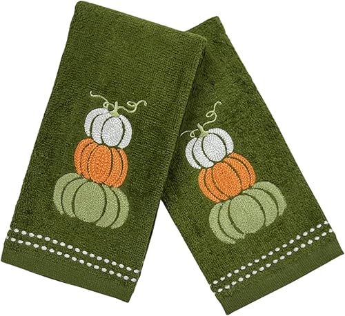 Miniatura 17 de Serafina Home Toallas decorativas para decoración de otoño: nueces bordadas sobre hojas de bellotas de otoño en naranja felpa, juego de 2 piezas, 11