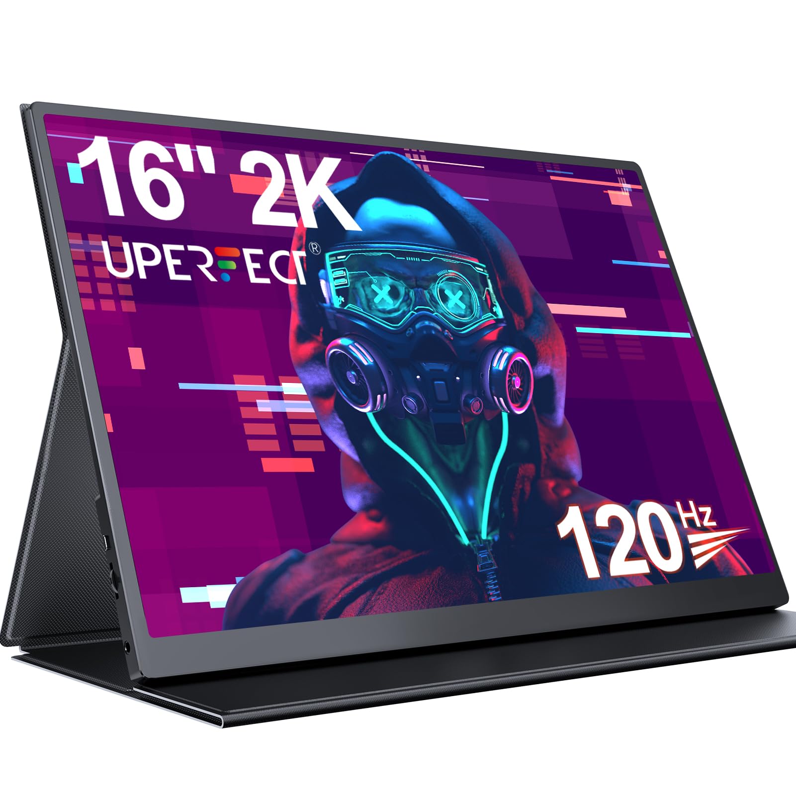 UPERFECT 120Hz 2K Portable Monitor 16" 2560x1600 QHD Gaming Monitor 16:10, 400 Nits, 1200:1, Portable Small Screen w/VESA & Cover for Laptop, HDR FreeSync Eye Care External Second Screen for PC/Phone