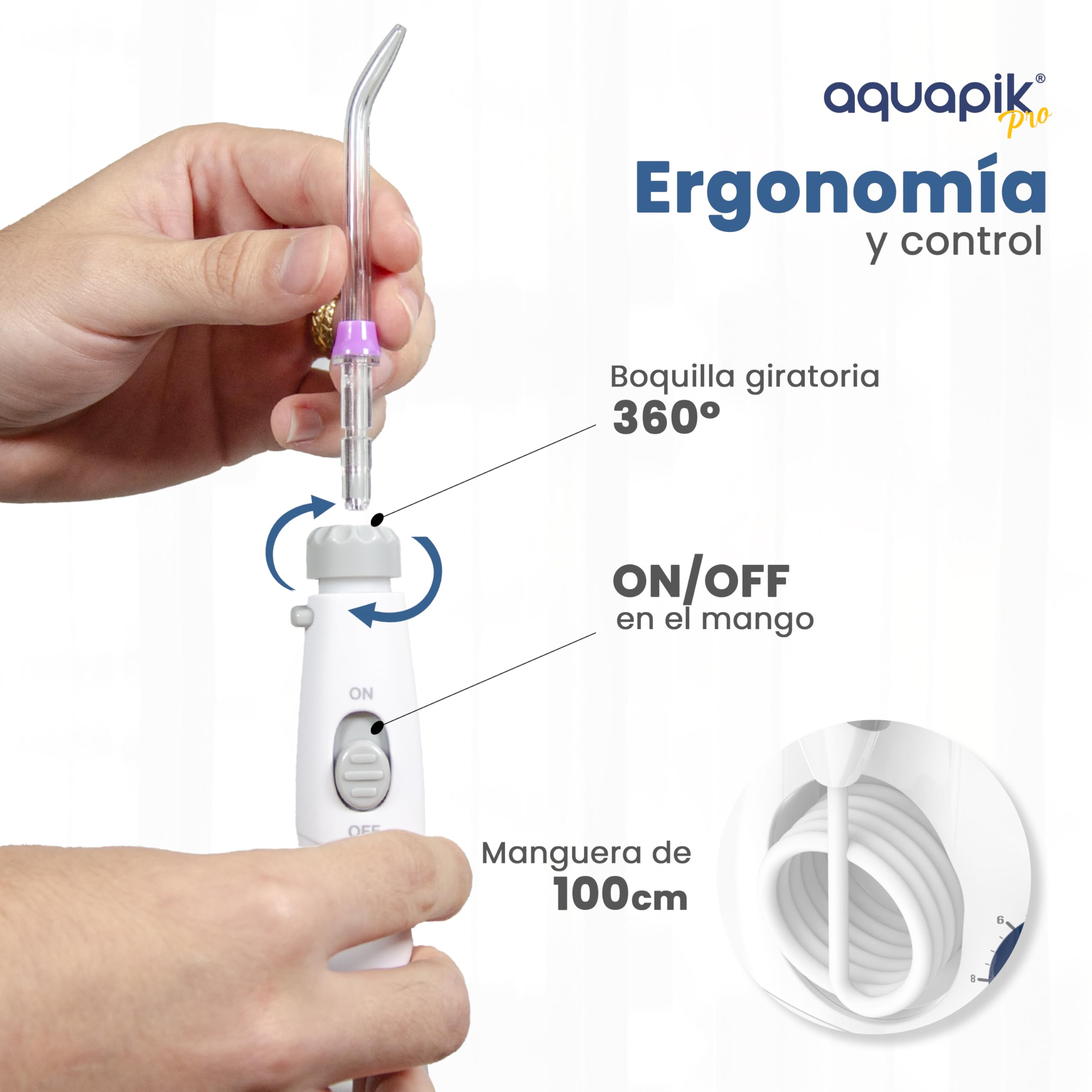 Aquapik PRO Irrigador dental Irrigador Bucal sobremesa 10 niveles de presión 600 mL 8 boquillas water flosser IPX7 Impermeable Limpieza Dental Elimina la placa Protege las encías y cuida tu ortodoncia