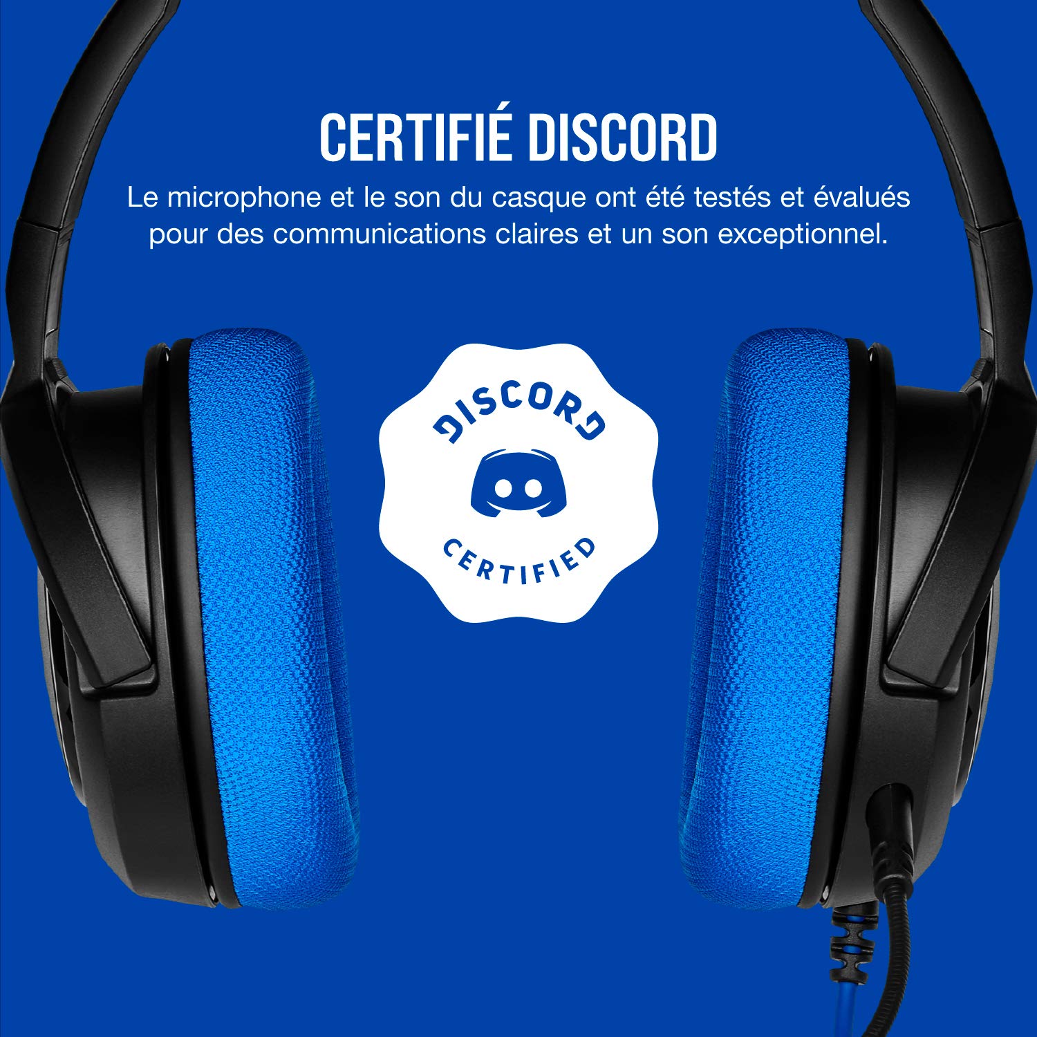 CORSAIR HS35 Casque de Jeu Filaire Stéréo Léger Multiplateforme - Microphone Unidirectionnel Détachable - Membranes en Néodyme - PC, PS5, PS4, Xbox, Nintendo Switch, Mobile - Bleu