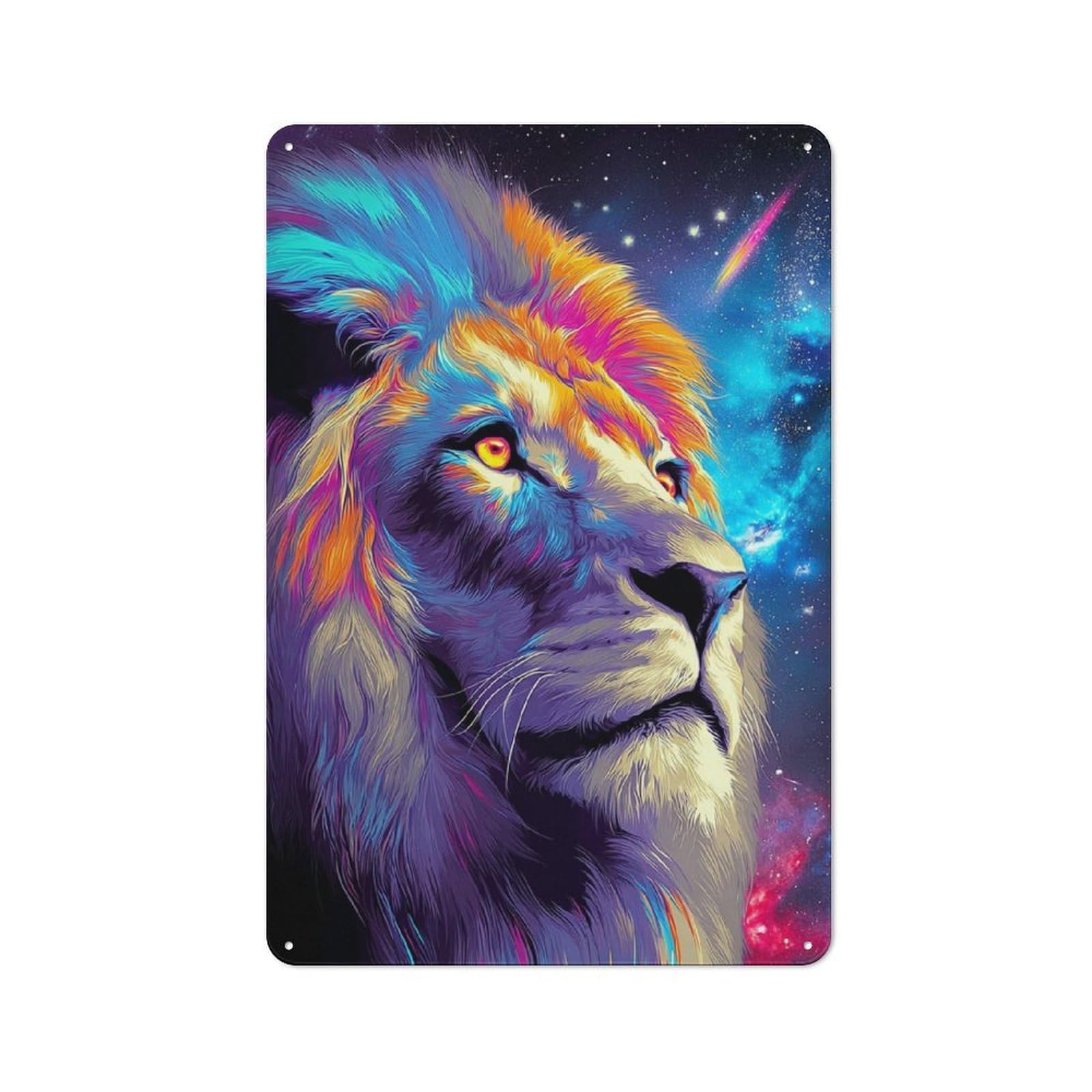 Junmoney Galactic Lion Majesty -3 Tin Wall Plaque 30X20cm With For Home Bar Wall, A Decorative Christmas Gift For Hosts Who Enjoy Retro Interiors