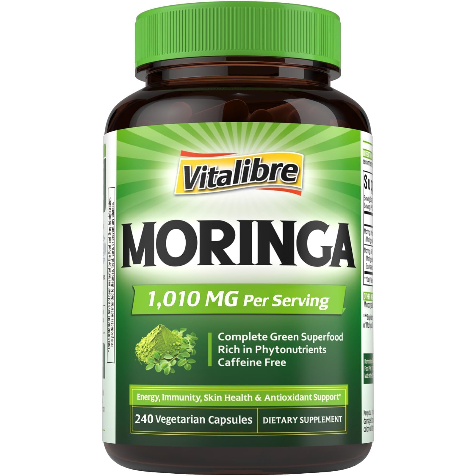 Moringa 1,010 mg, Maximum Potency, Complete Green Superfood, Rich in Antioxidants, No Gluten & Caffeine, Non-GMO, Energy, Immune, Gut & Skin Health, 90 Vegan Capsules — Amazon image 10