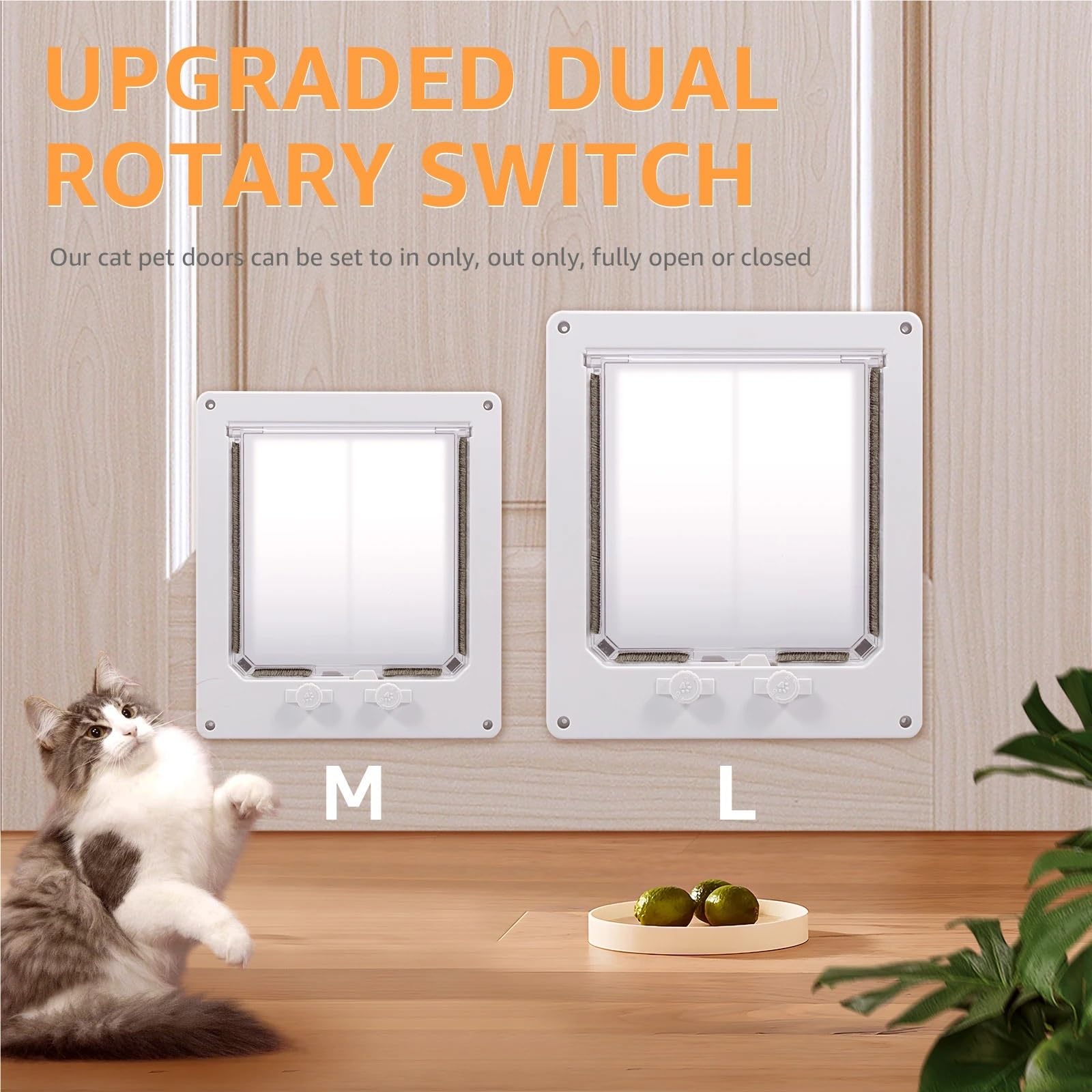 Gateras para Puertas Puerta Interior for Gatos, Mascota de plástico Blanco con Bloqueo 4 vías, Accesorios for Suministros Puerta Seguridad for Cachorros(White-L)