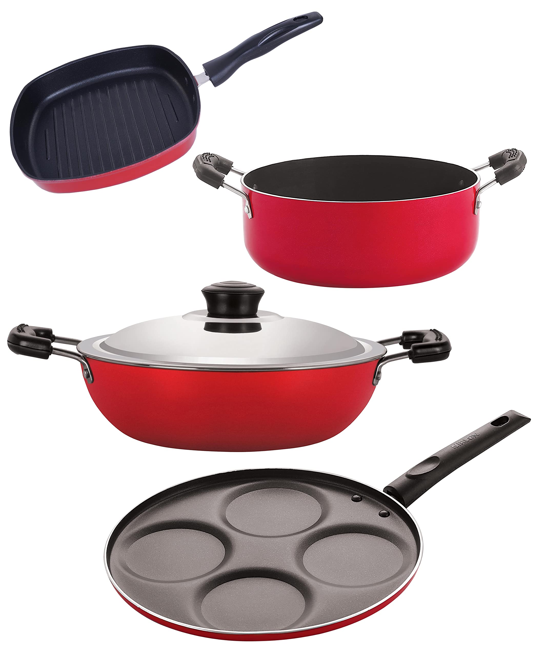 Nirlon Non Stick cookware Kitchen Accessories for Cooking Combo Set of 4 Pieces (DKD(M)_UP4_GP24.5_CS24)