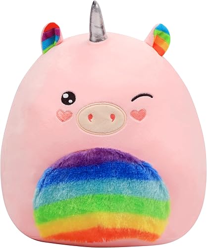 Easfan Almohada de peluche de unicornio arcoíris de 13 pulgadas, juguete de peluche de unicornio suave, lindo animal de peluche de unicornio,
