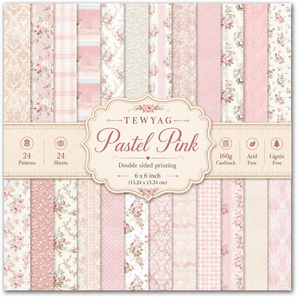 Różowy kwiatowy papier do scrapbookingu, dwustronny karton, 24 arkusze papieru do tworzenia kart, do samodzielnego wykonania albumu fotograficznego, dekoracja