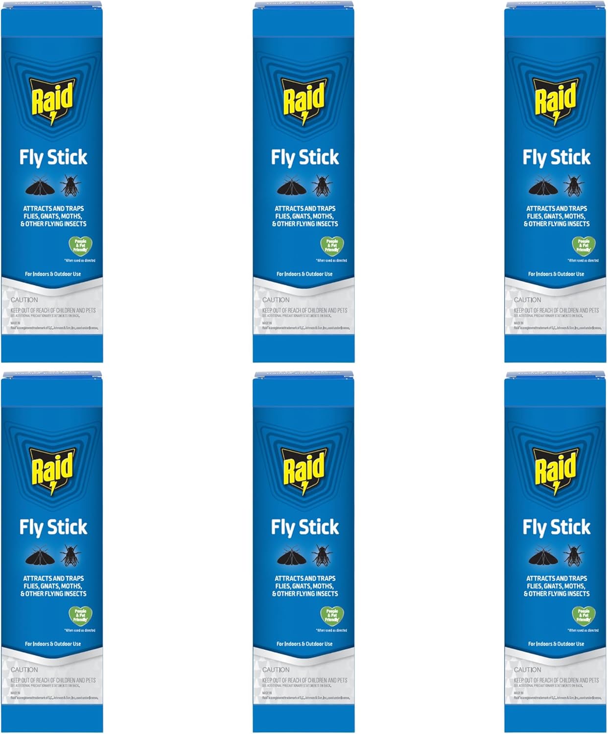 Raid Fly Stick Flying Insect Trap for Indoor/Outdoor Use, 6 Pack, Over 150 Insects Per Stick, Fly Sticky Trap for Flies, Gnats & Moths, Lasts Up to 3 Months, People & Pet Friendly, Hang or Place
