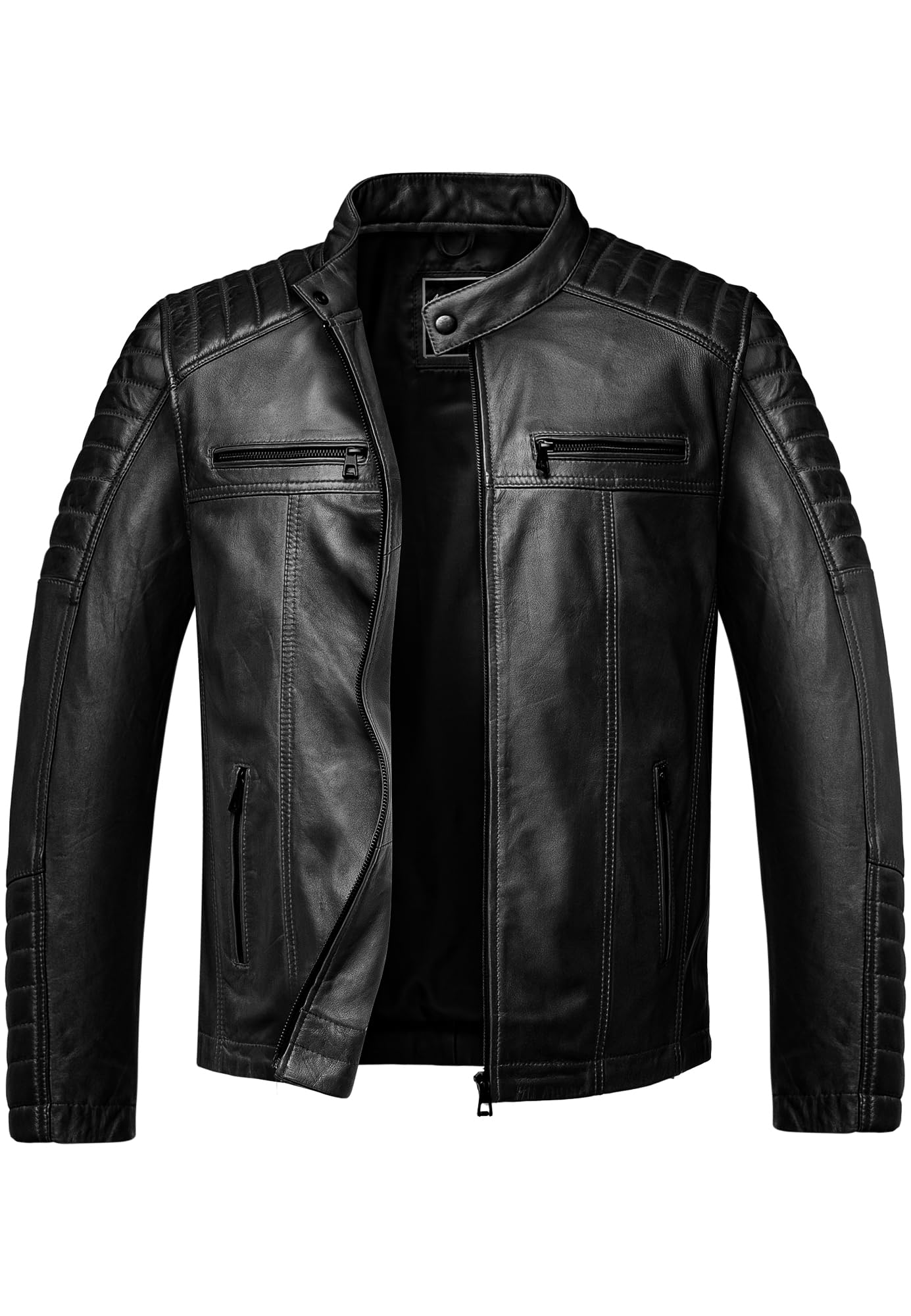 Amaci&Sons Herren Echtleder Jacke Biker Zipper Lederjacke 9104