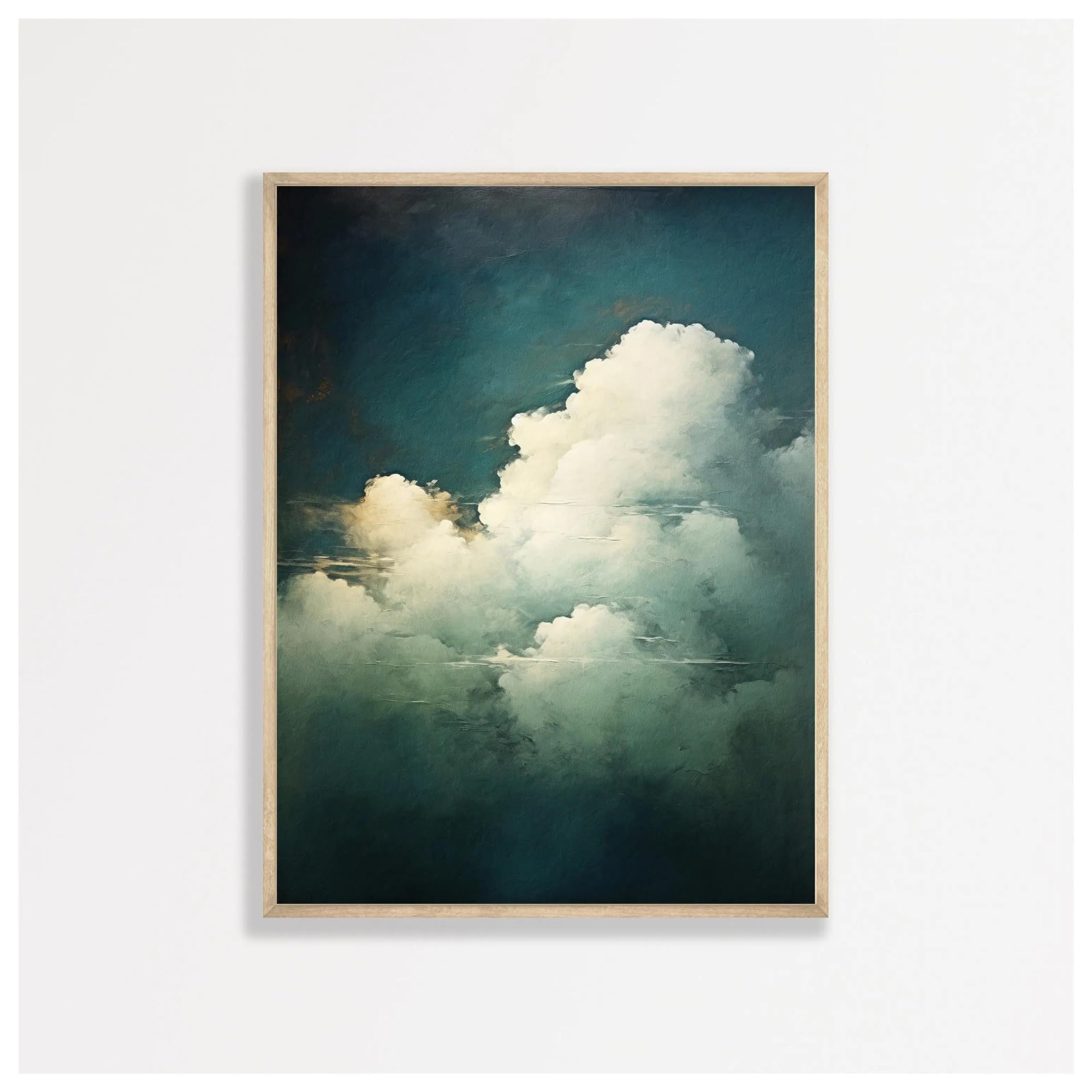 Evita paredes vacías con el lienzo de nubes abstractas minimalista para salones pequeños