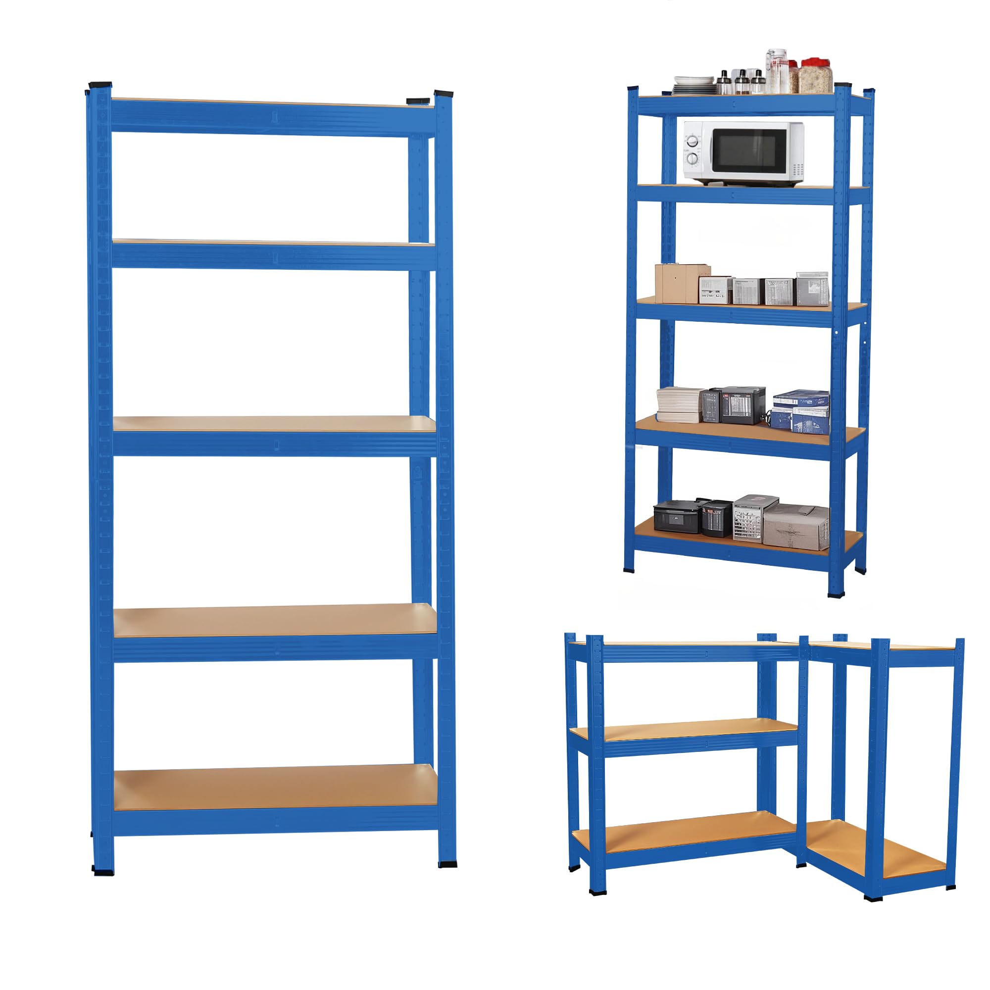5-Tier Heavy Duty Garage Shelving Units – 875kg Capacity Steel Storage Shelves, Boltless Assembly, Adjustable Height & Layout for Warehouse, Living Room, Kitchen, Bedroom (Blue, 70x30x154cm)