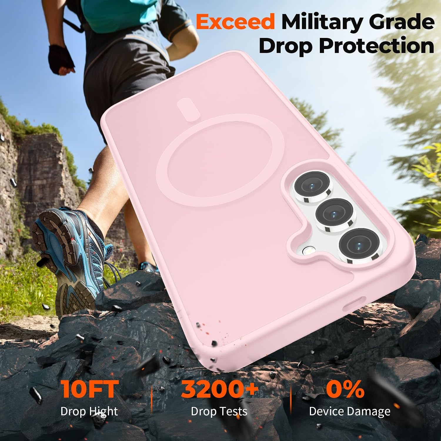 SUPFINE Magnetic for Samsung Galaxy S24 Case / S25 Case with Screen Protector, (Built-in Magnets) (Military Grade Drop Protection) Slim Translucent Shockproof Phone Case,Pink