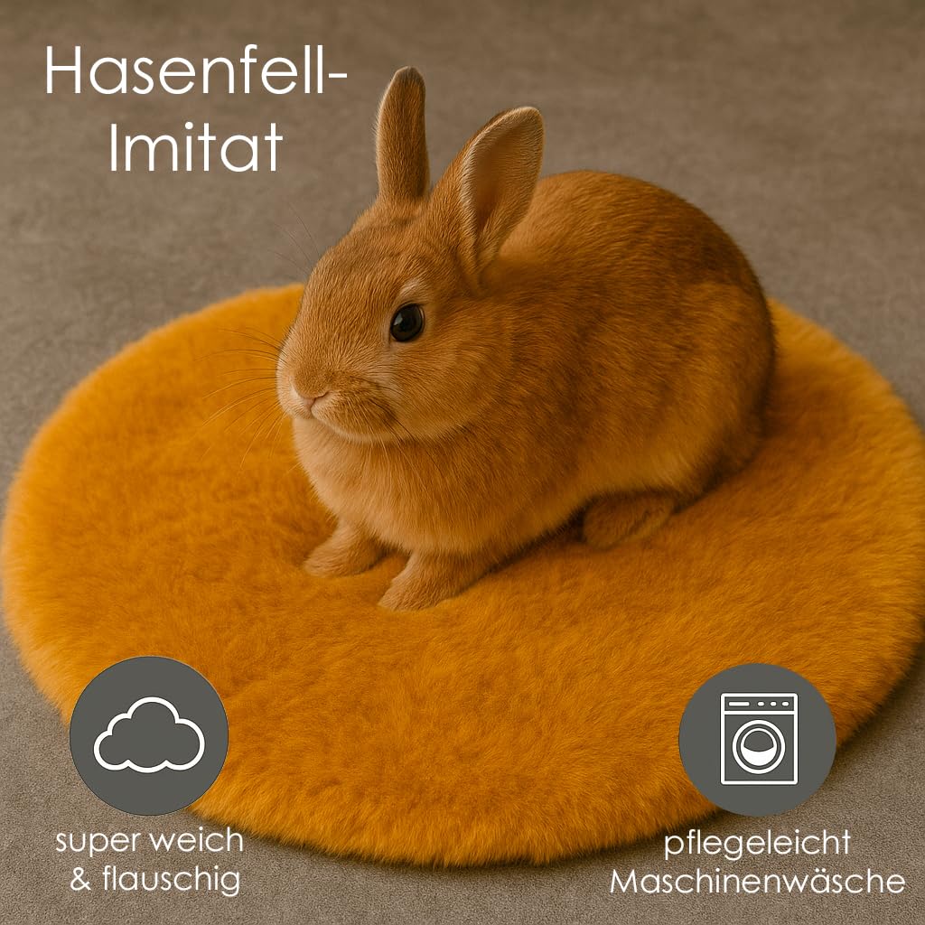 heimtexland ® Typ917 Tapis en fourrure moelleuse - Imitation fourrure de lapin - 90 cm - Rond - Pour chambre à coucher - Fourrure décorative pour salon, chambre d'enfant - Jaune moutarde