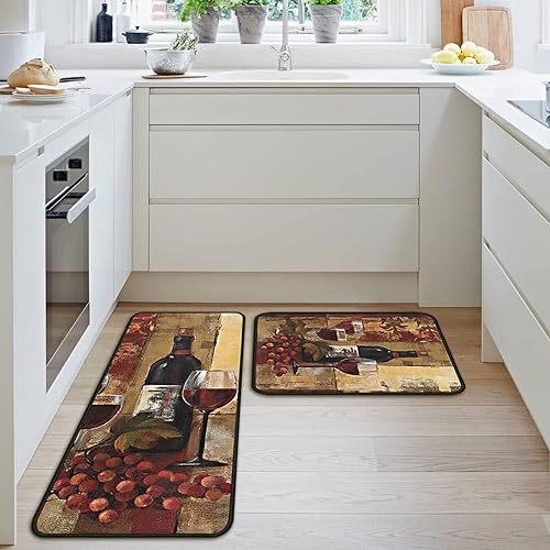 Miniatura 17 de Juego de 2 alfombras y tapetes de cocina antideslizantes, lavables, color negro, suaves, superabsorbentes, antifatiga, juego de tapetes de cocina