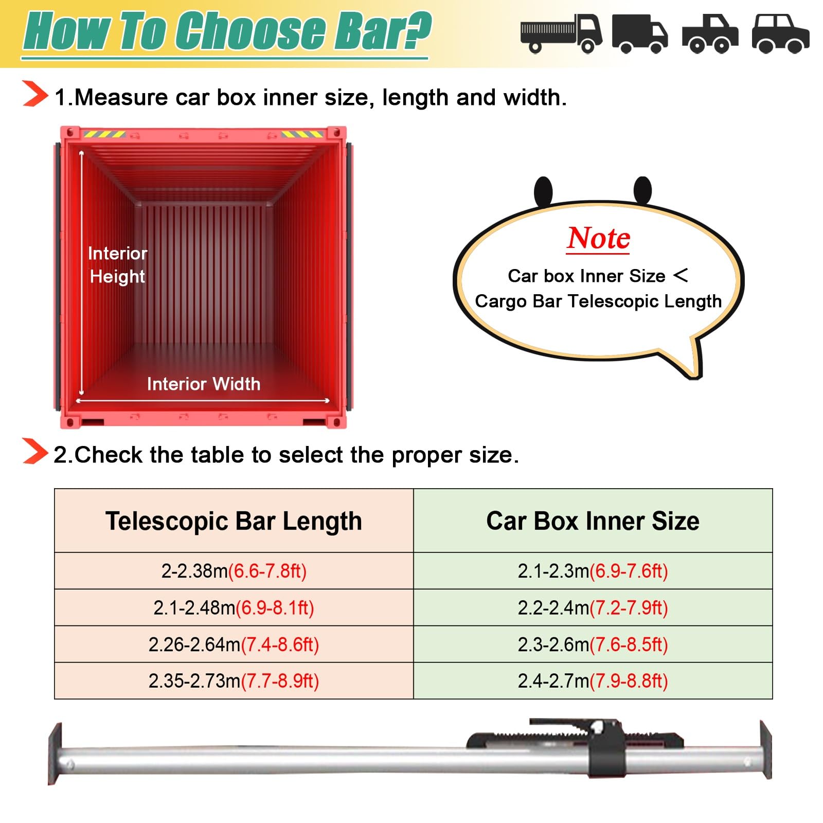 Ratschen-Ladungsstange, verstellbare Aluminium-Ladungsstange & Ladungsstabilisator - 3er-Pack für LKWs, Transporter & Anhänger - Ratschen-Stützstange zur Ladungssicherung