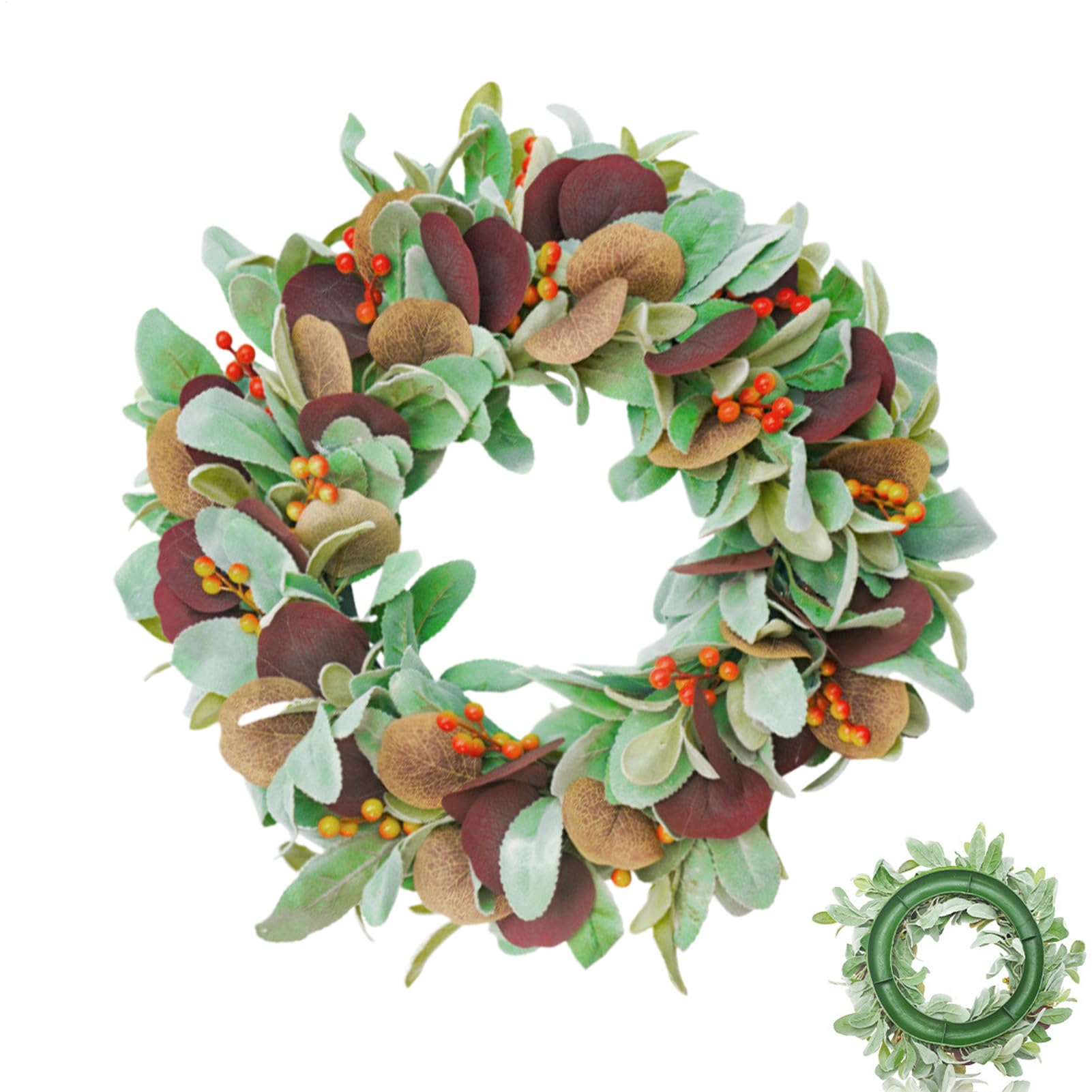 Décoration de porte d'automne intérieur extérieur, couronne feuilles et baies de 48 cm