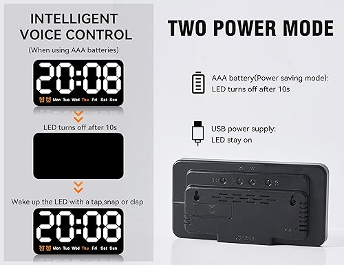 Miniatura 3 de Reloj de pared digital grande, 9.5 pulgadas, despertador LED con dígitos grandes, DST, alarma doble, brillo de 3 niveles para sala de estar,
